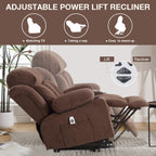 Fauteuil inclinable électrique avec chauffage et massage, chargement USB, télécommande et poches latérales pour personnes âgées