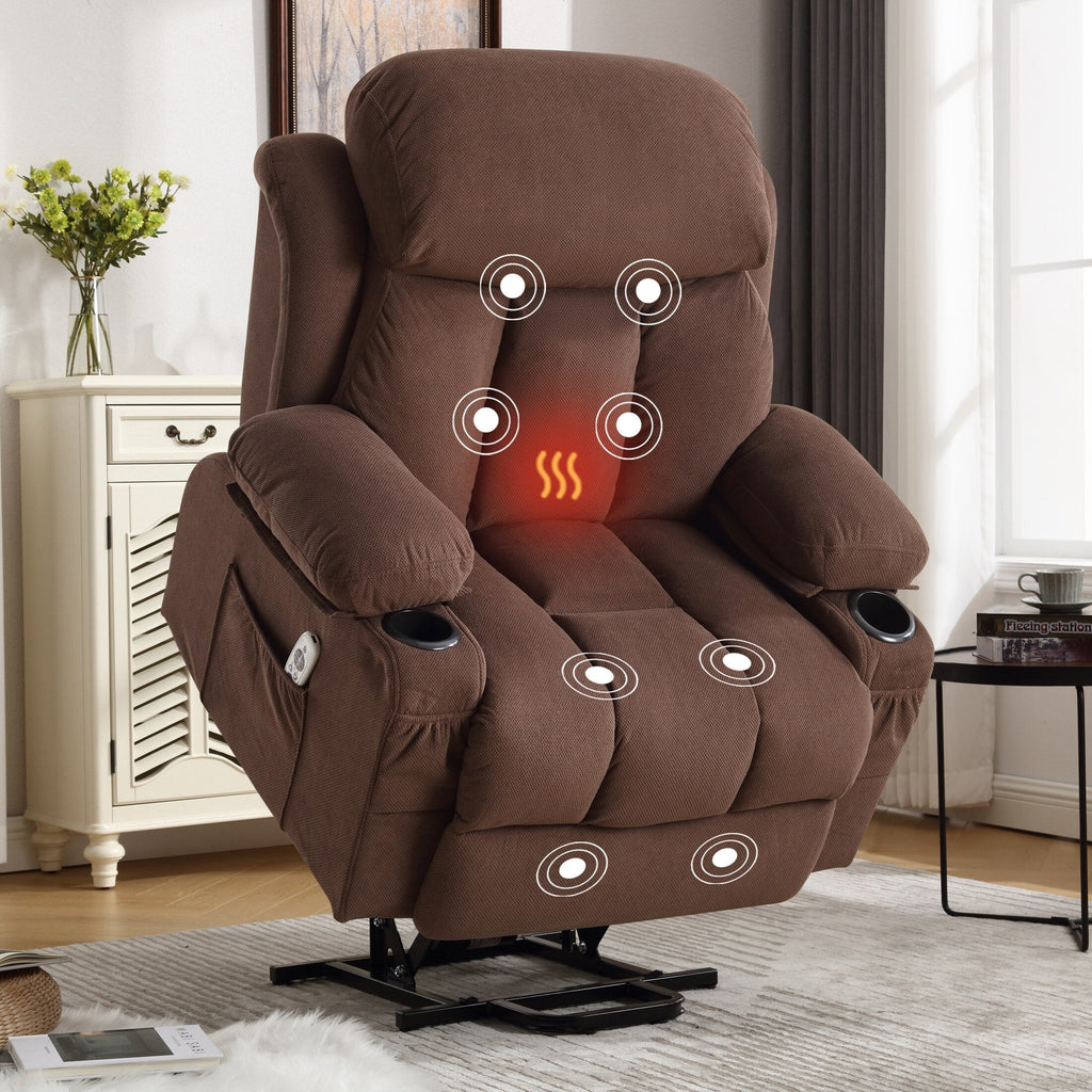 Fauteuil inclinable électrique avec chauffage et massage, chargement USB, télécommande et poches latérales pour personnes âgées