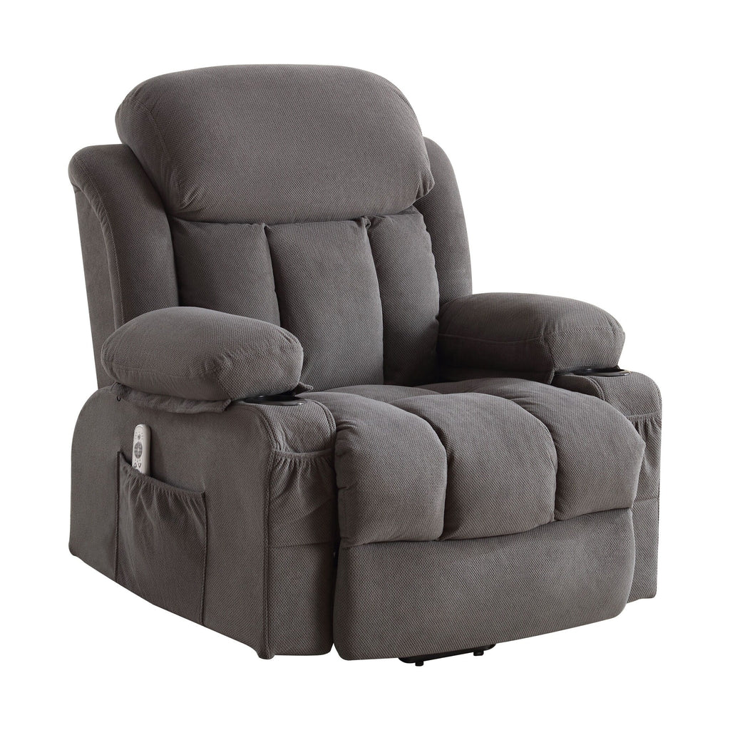 Fauteuil inclinable électrique avec chauffage et massage, chargement USB, télécommande et poches latérales pour personnes âgées