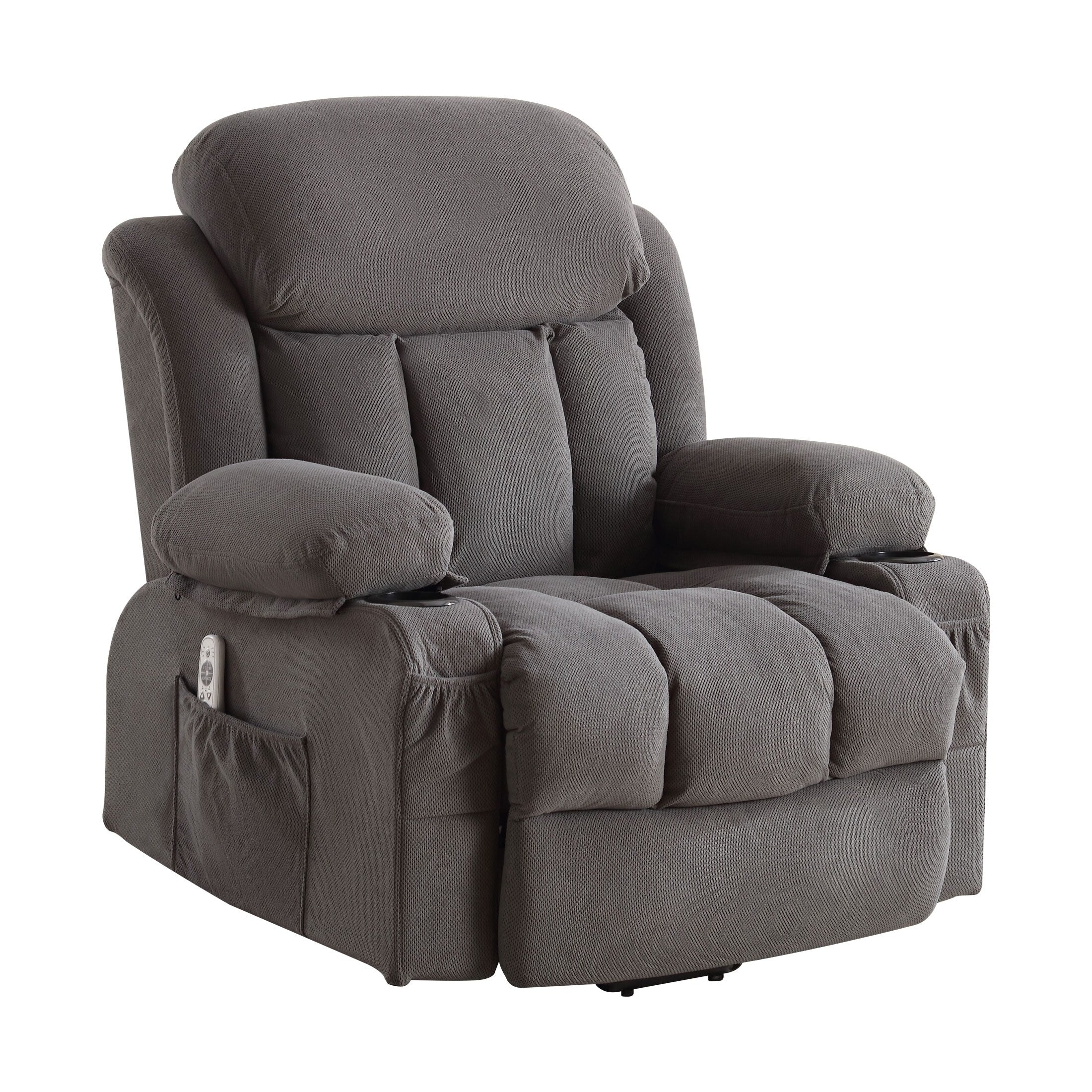 Fauteuil inclinable électrique avec chauffage et massage, chargement USB, télécommande et poches latérales pour personnes âgées