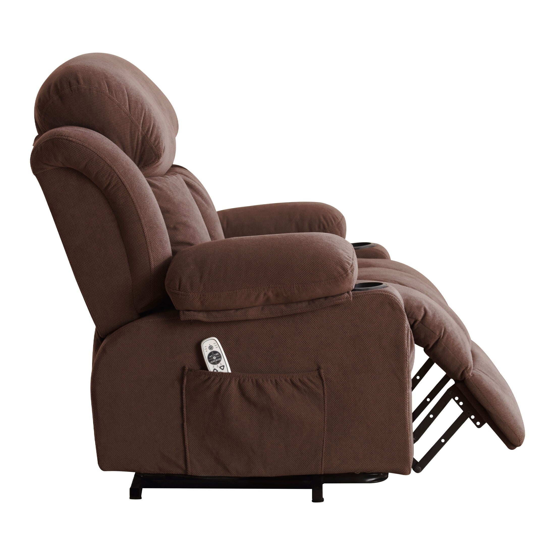 Fauteuil inclinable électrique avec chauffage et massage, chargement USB, télécommande et poches latérales pour personnes âgées