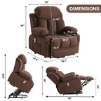 Fauteuil inclinable électrique avec chauffage et massage, chargement USB, télécommande et poches latérales pour personnes âgées