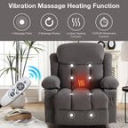 Fauteuil inclinable électrique avec chauffage et massage, chargement USB, télécommande et poches latérales pour personnes âgées
