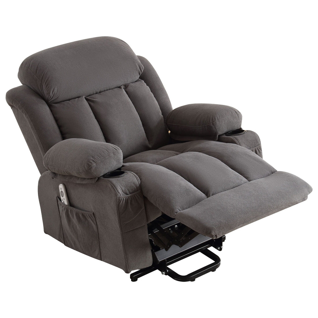 Fauteuil inclinable électrique avec chauffage et massage, chargement USB, télécommande et poches latérales pour personnes âgées