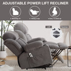 Fauteuil inclinable électrique avec chauffage et massage, chargement USB, télécommande et poches latérales pour personnes âgées