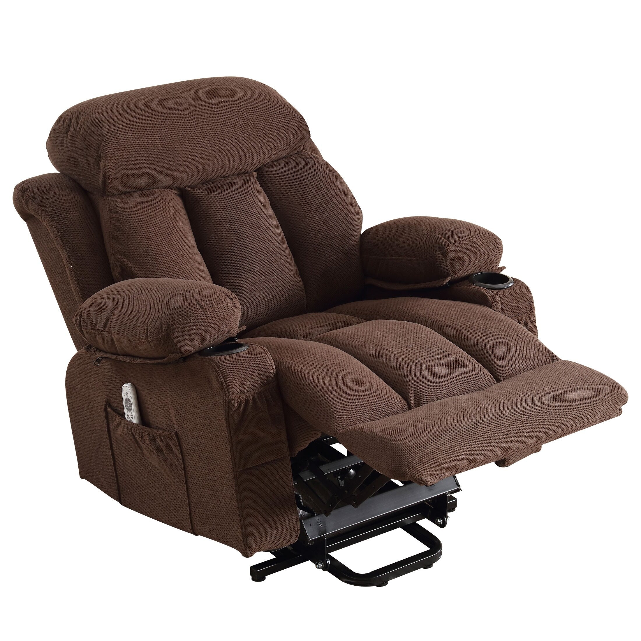 Fauteuil inclinable électrique avec chauffage et massage, chargement USB, télécommande et poches latérales pour personnes âgées