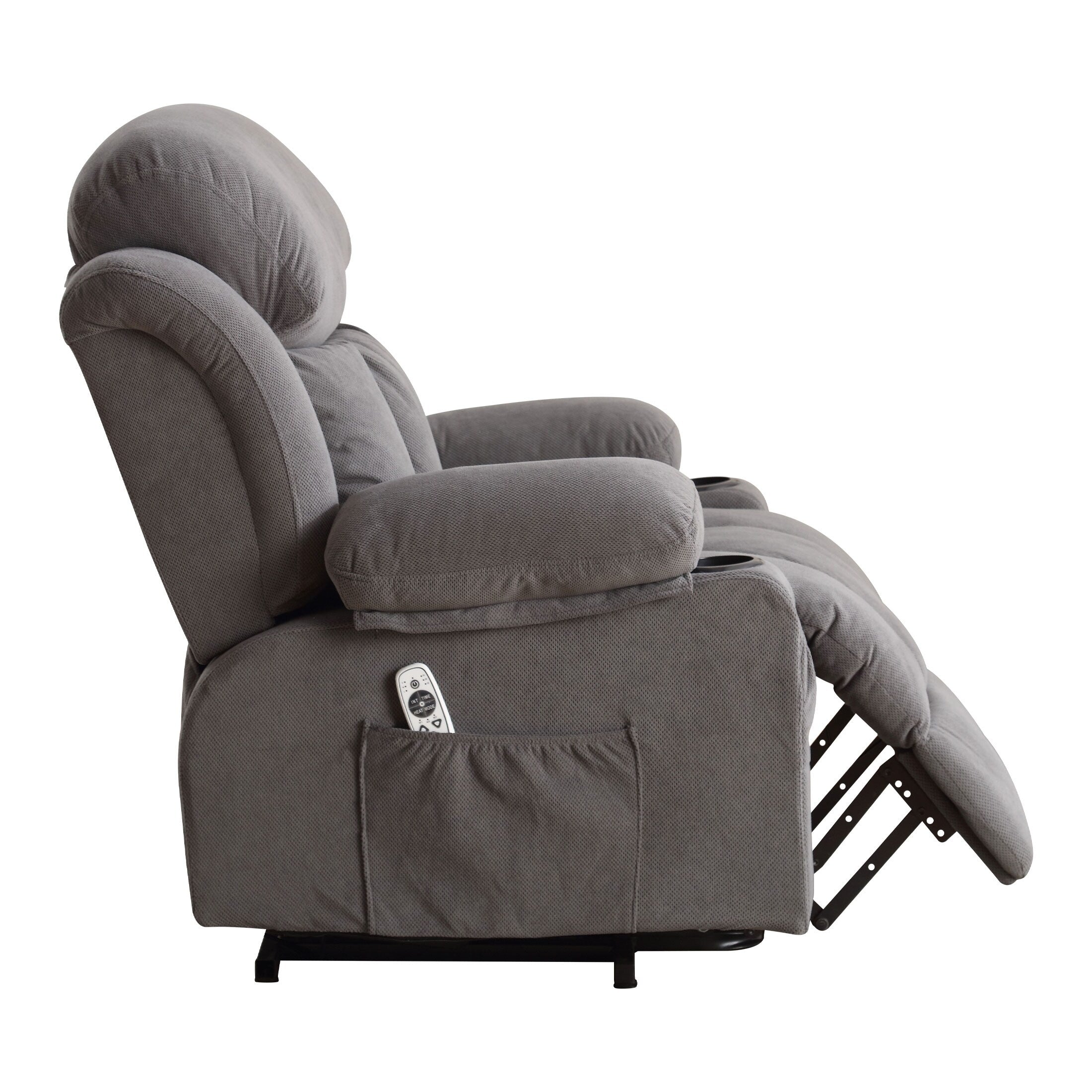 Fauteuil inclinable électrique avec chauffage et massage, chargement USB, télécommande et poches latérales pour personnes âgées