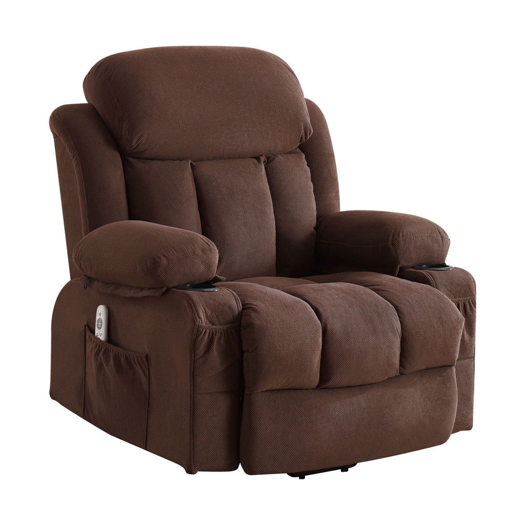Fauteuil inclinable électrique avec chauffage et massage, chargement USB, télécommande et poches latérales pour personnes âgées
