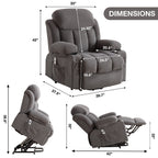 Fauteuil inclinable électrique avec chauffage et massage, chargement USB, télécommande et poches latérales pour personnes âgées