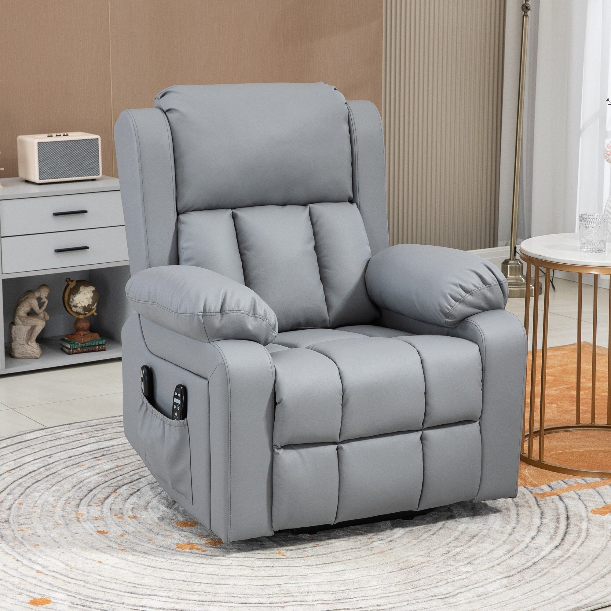 Fauteuil inclinable électrique avec massage par vibration, chauffage, télécommande et poches latérales