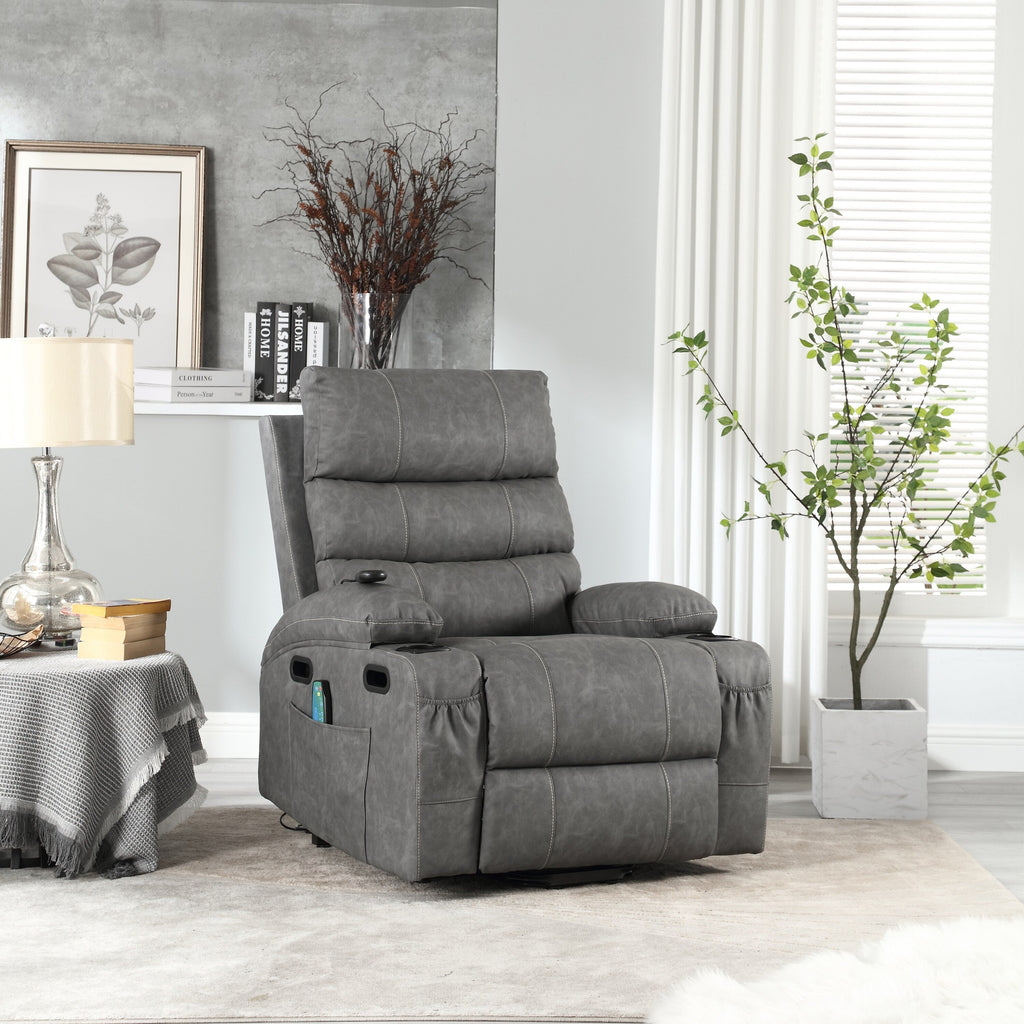 Canapé inclinable électrique avec massage par vibrations à 8 points, chauffage, minuterie réglable, télécommande et porte-gobelet