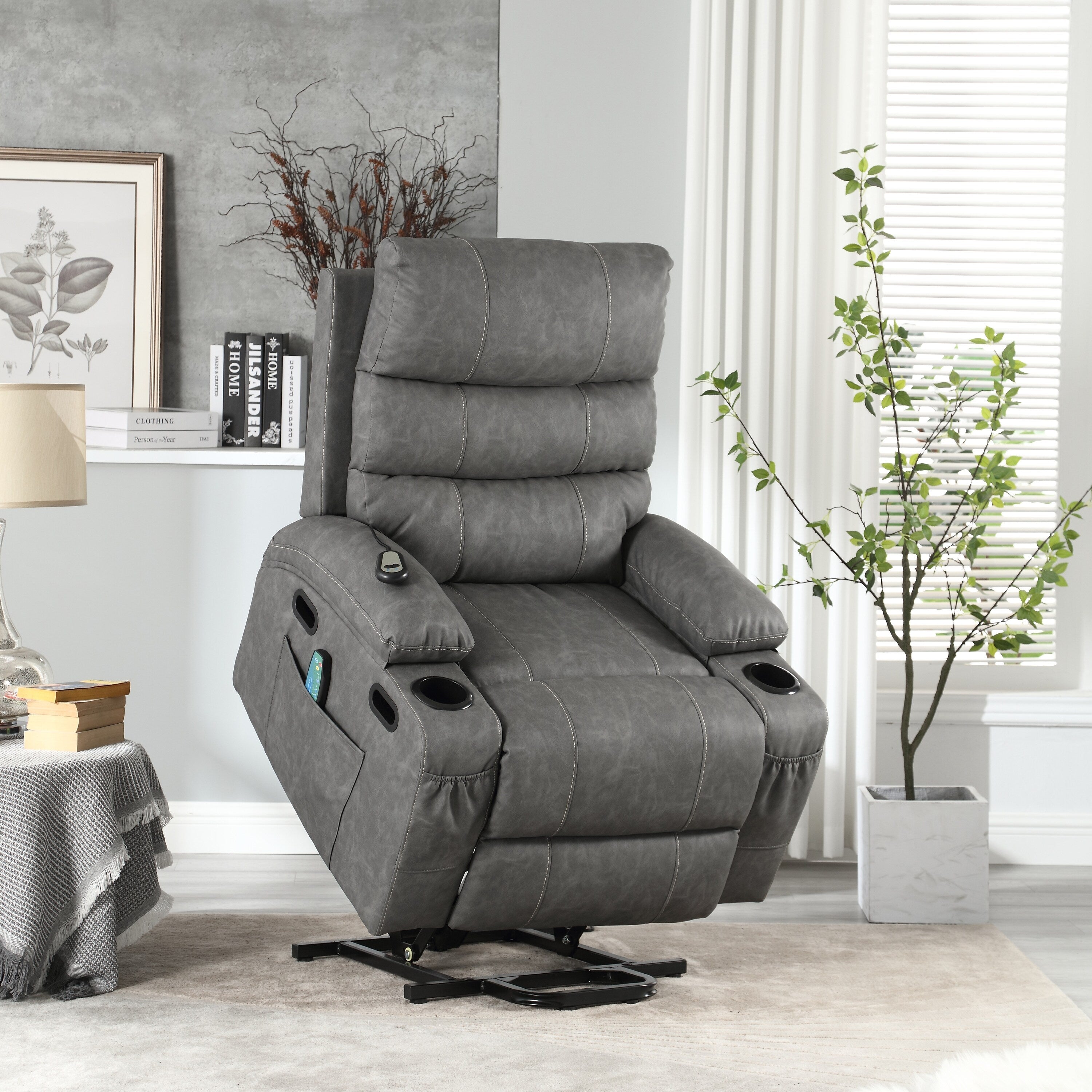 Canapé inclinable électrique avec massage par vibrations à 8 points, chauffage, minuterie réglable, télécommande et porte-gobelet