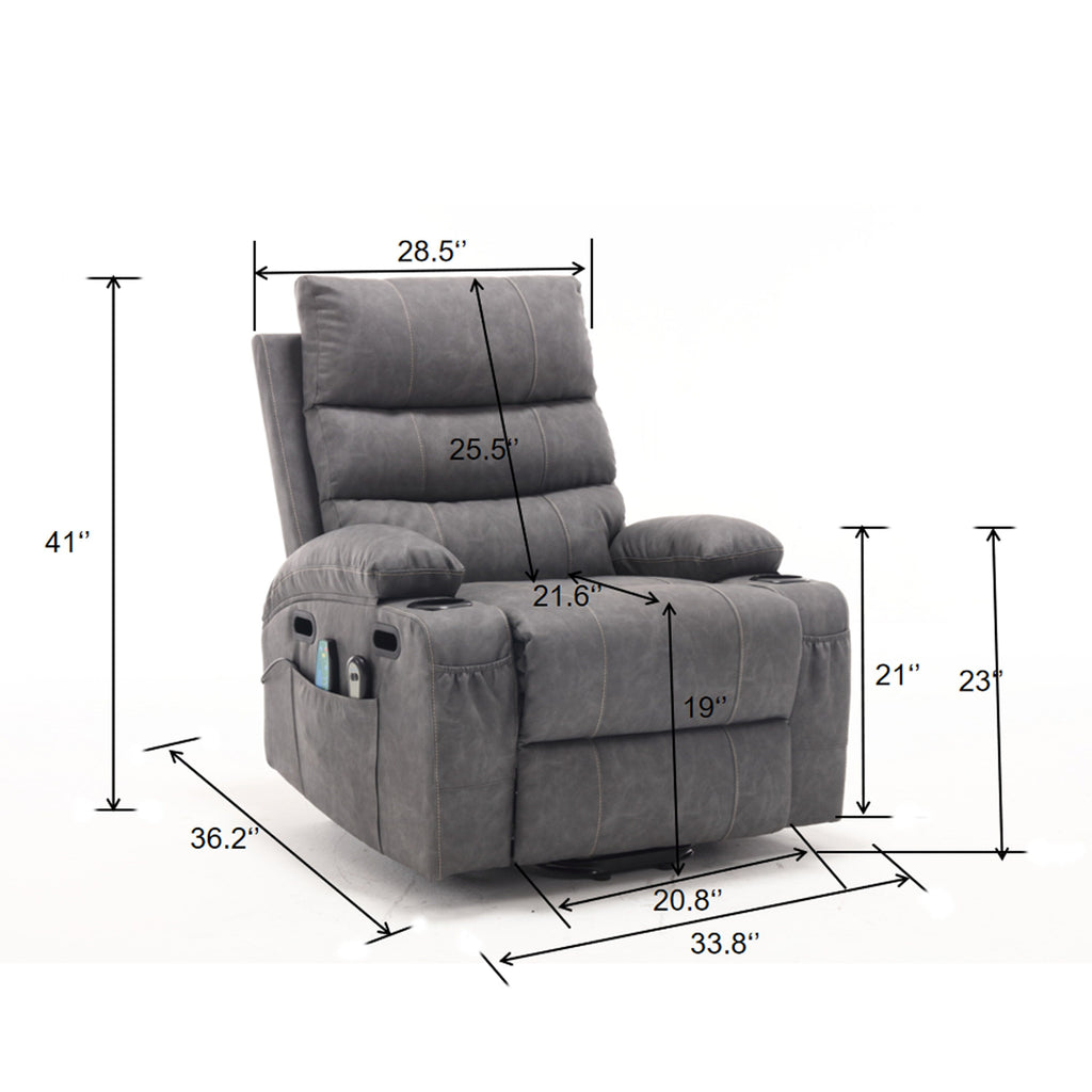 Canapé inclinable électrique avec massage par vibrations à 8 points, chauffage, minuterie réglable, télécommande et porte-gobelet