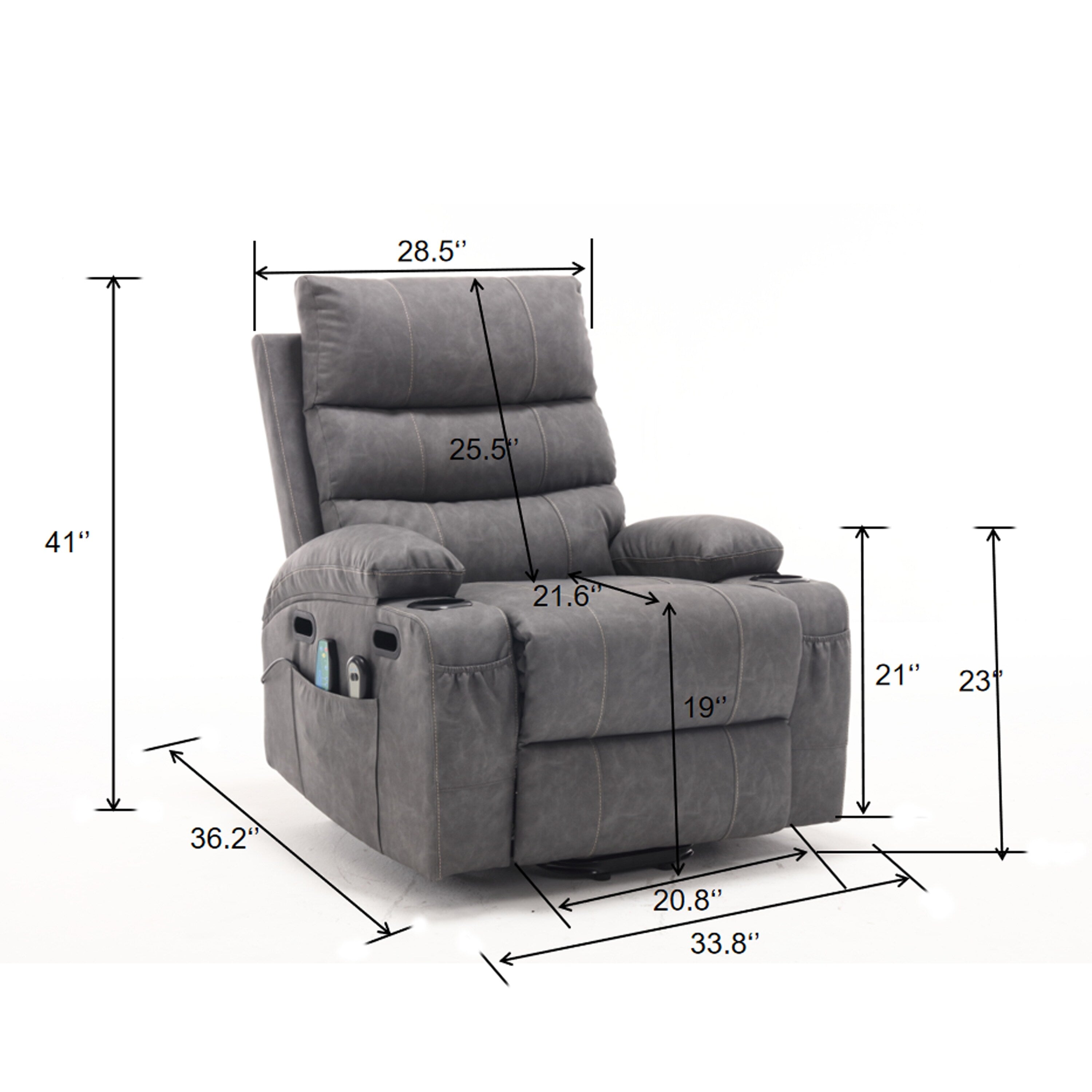 Canapé inclinable électrique avec massage par vibrations à 8 points, chauffage, minuterie réglable, télécommande et porte-gobelet
