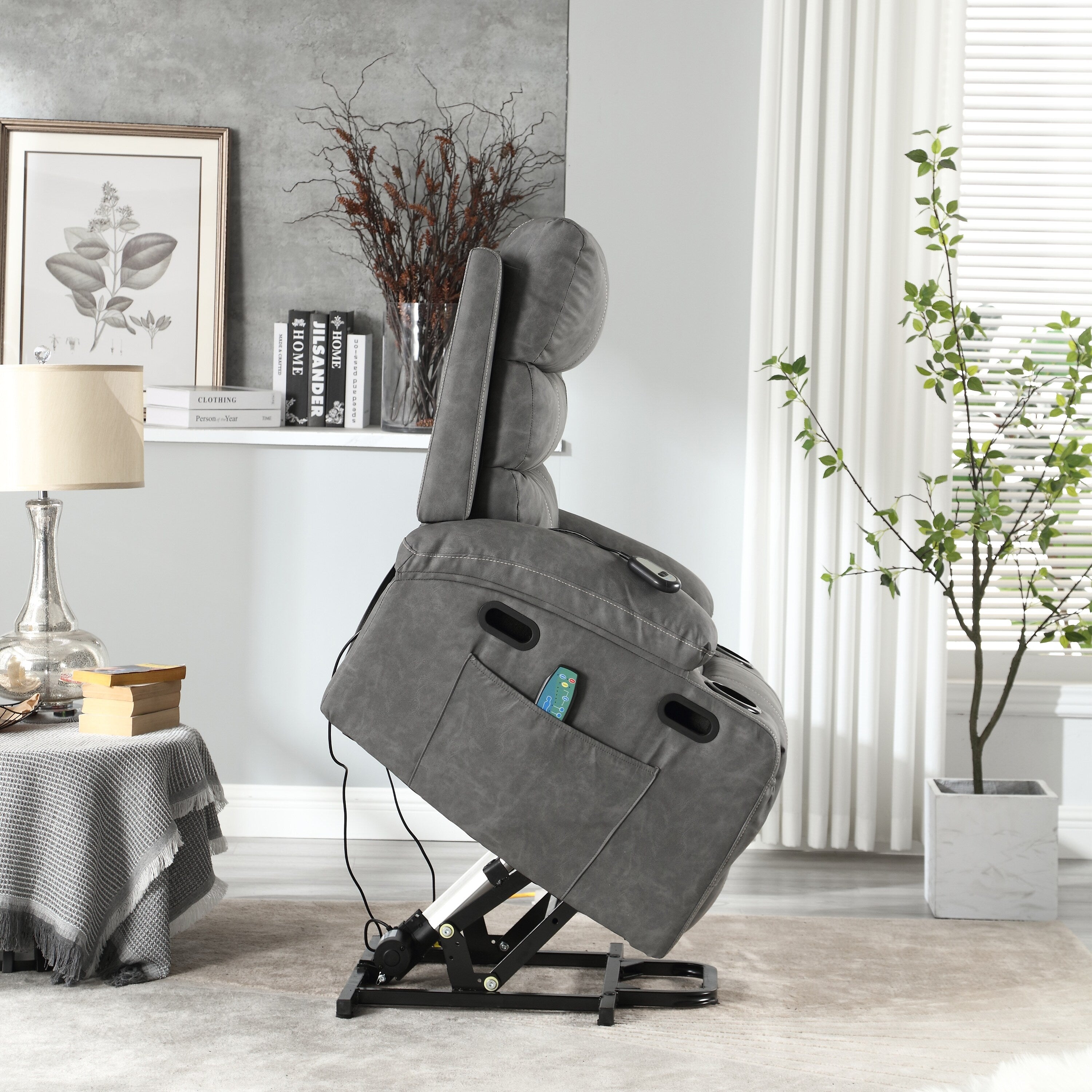Canapé inclinable électrique avec massage par vibrations à 8 points, chauffage, minuterie réglable, télécommande et porte-gobelet