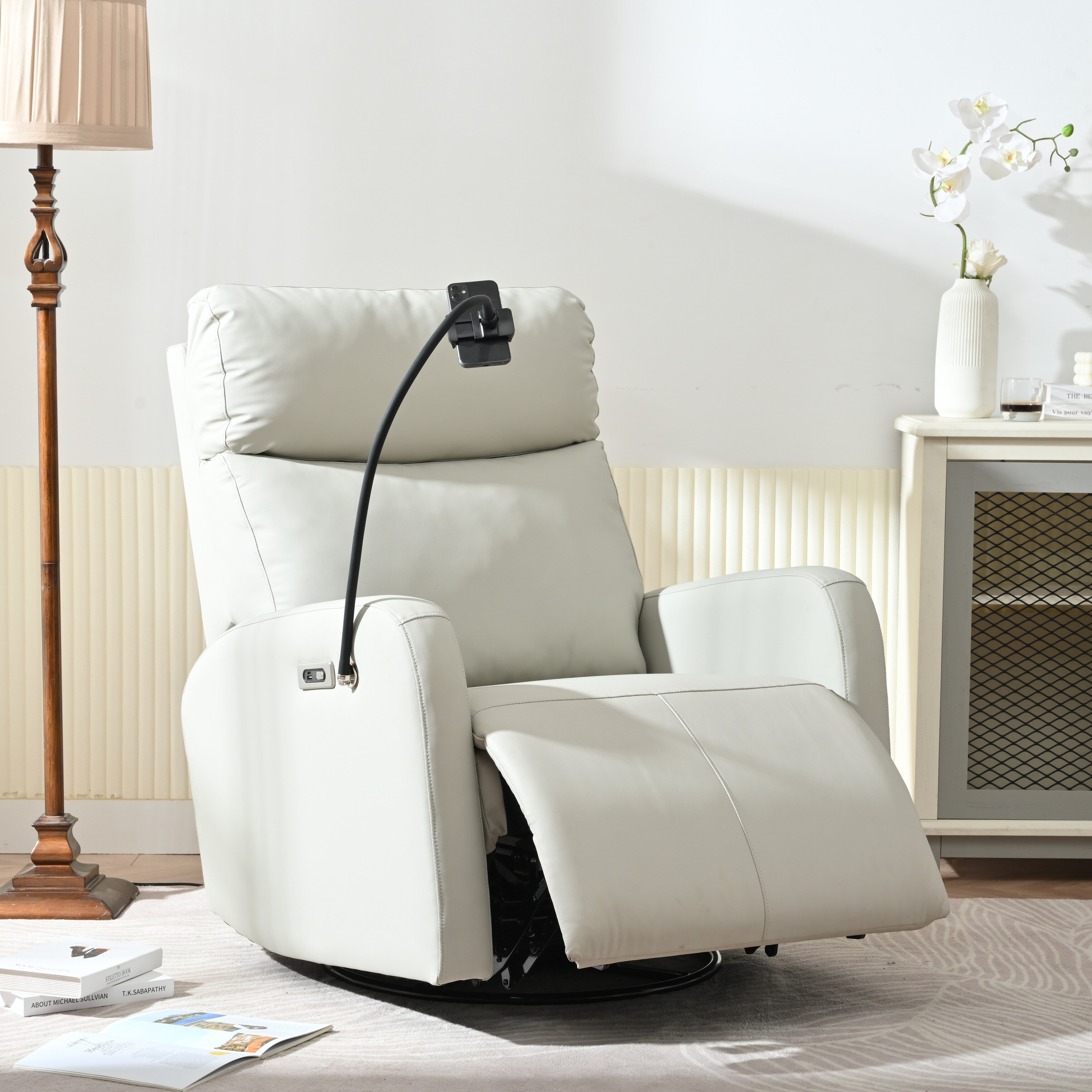 Fauteuil inclinable électrique pivotant à 270°, ports USB et repose-pieds réglable pour salon et chambre d'enfant