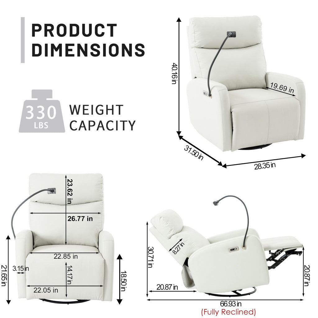 Fauteuil inclinable électrique pivotant à 270°, ports USB et repose-pieds réglable pour salon et chambre d'enfant