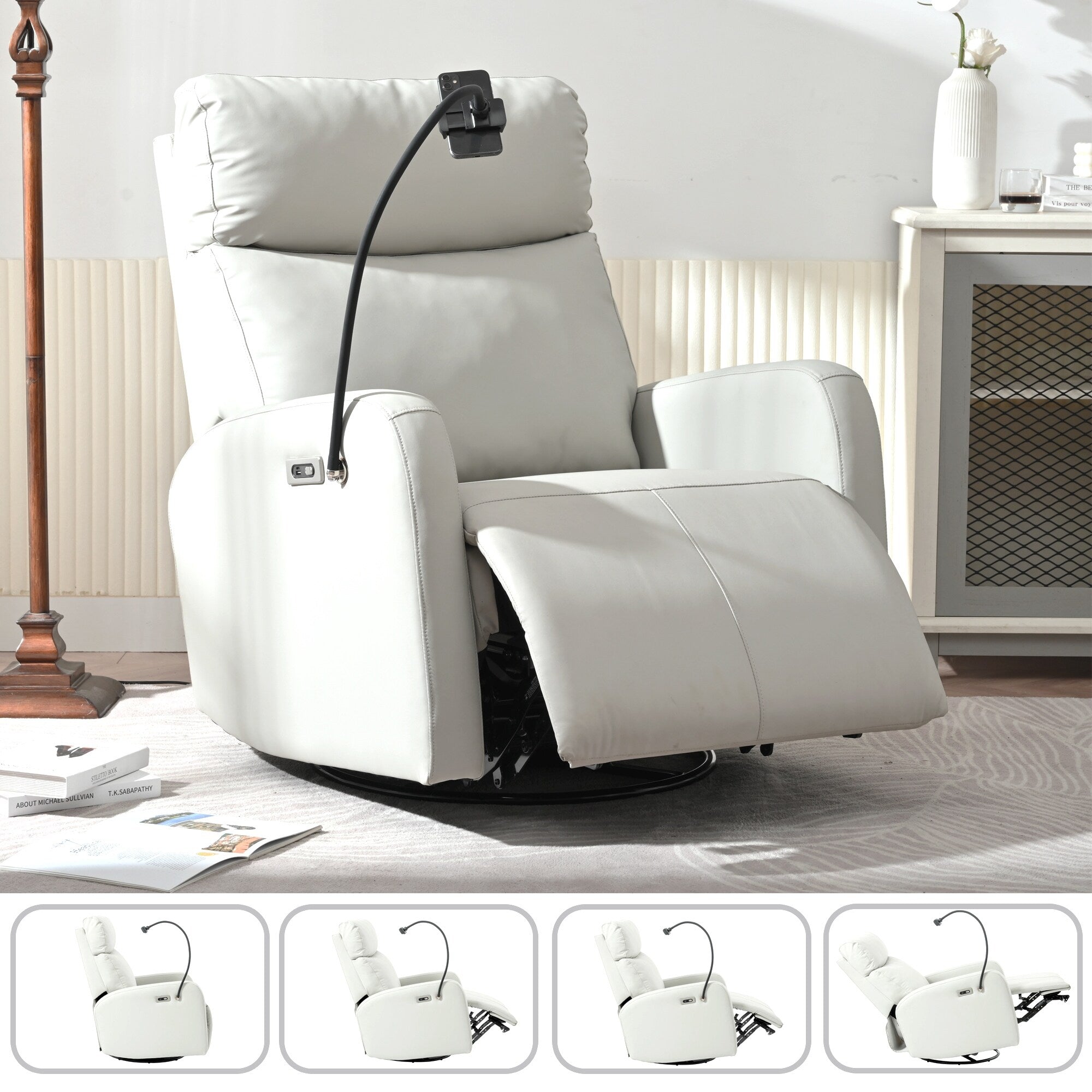 Fauteuil inclinable électrique pivotant à 270°, ports USB et repose-pieds réglable pour salon et chambre d'enfant