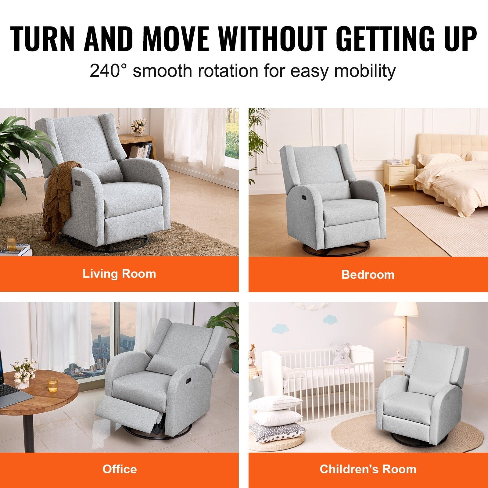 Fauteuil inclinable et pivotant électrique pour salon et chambre à coucher