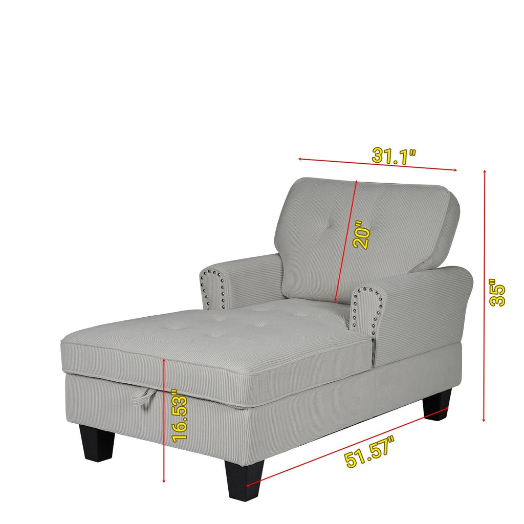 Fauteuil inclinable d'intérieur élégant en velours côtelé, fauteuil de salon rembourré, canapé-lit, banc de rangement avec garniture cloutée