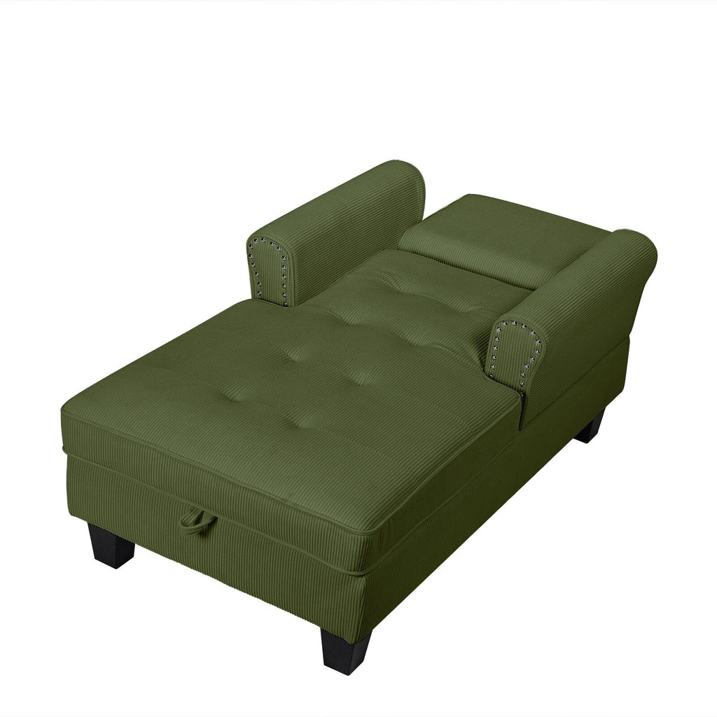 Fauteuil inclinable d'intérieur élégant en velours côtelé, fauteuil de salon rembourré, canapé-lit, banc de rangement avec garniture cloutée