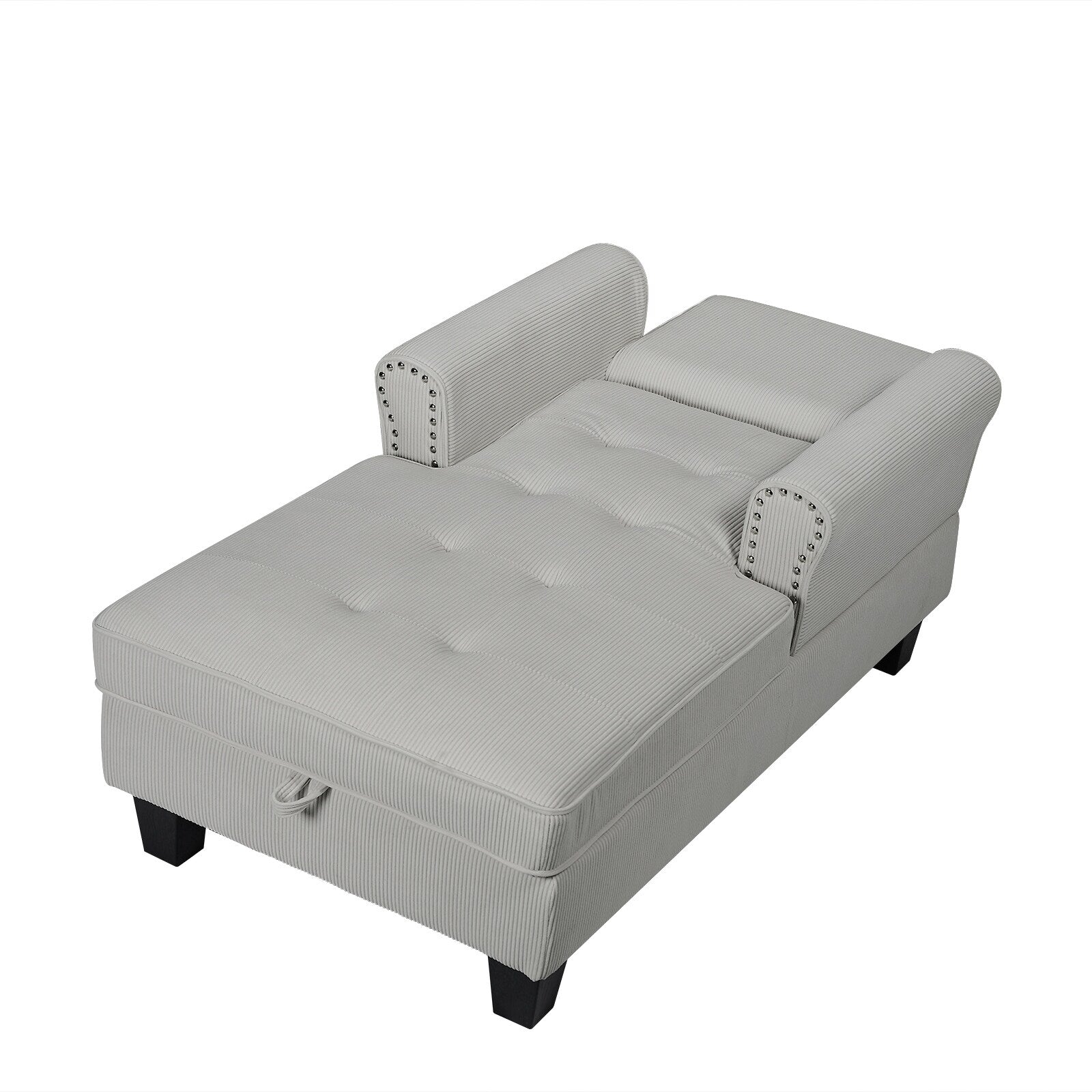Fauteuil inclinable d'intérieur élégant en velours côtelé, fauteuil de salon rembourré, canapé-lit, banc de rangement avec garniture cloutée
