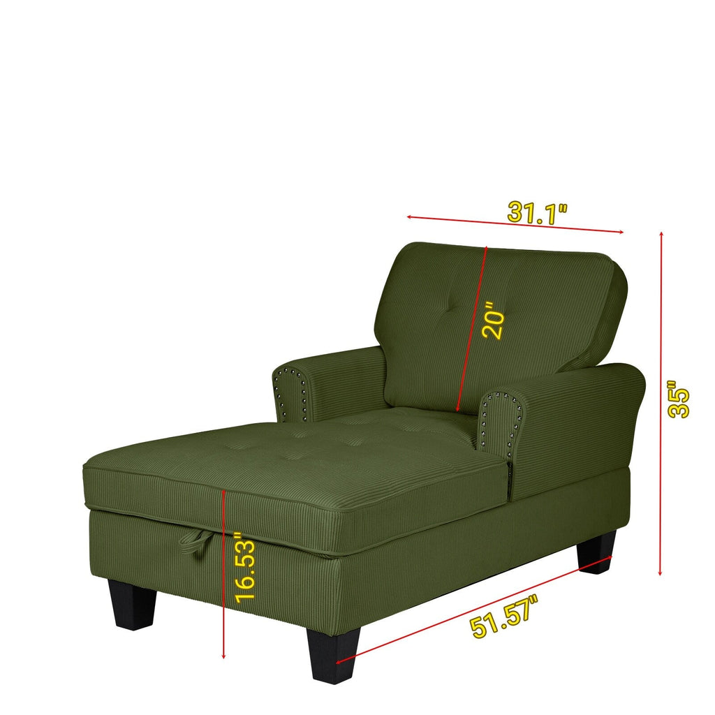 Fauteuil inclinable d'intérieur élégant en velours côtelé, fauteuil de salon rembourré, canapé-lit, banc de rangement avec garniture cloutée