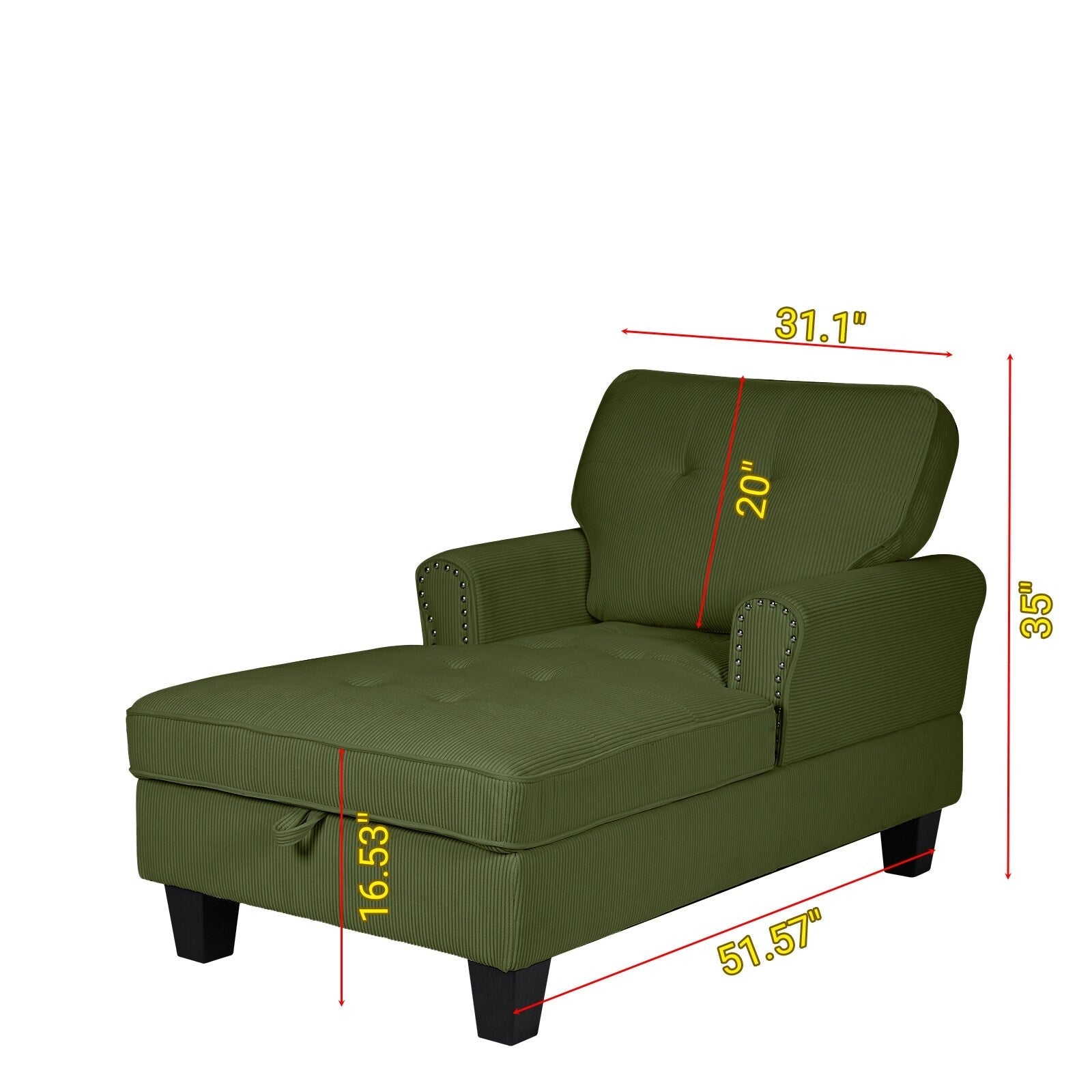 Fauteuil inclinable d'intérieur élégant en velours côtelé, fauteuil de salon rembourré, canapé-lit, banc de rangement avec garniture cloutée