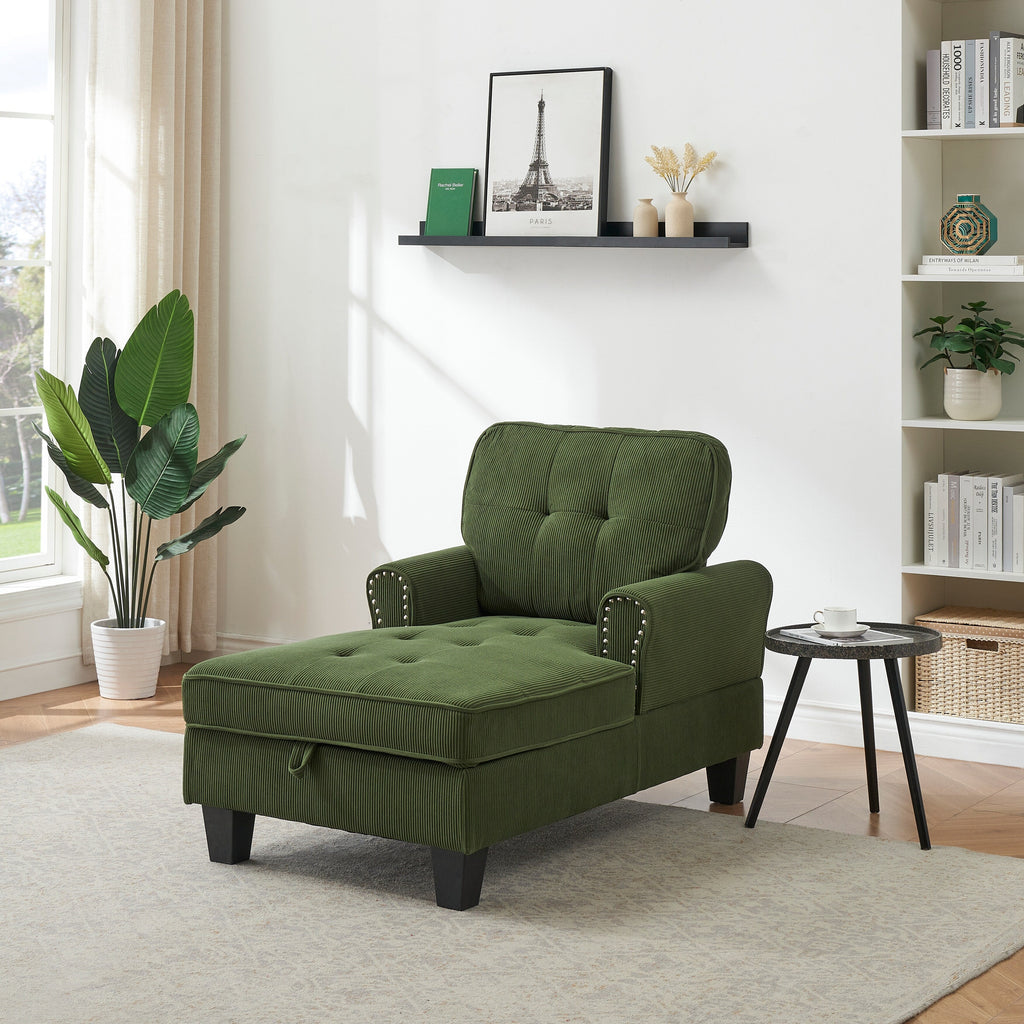 Fauteuil inclinable d'intérieur élégant en velours côtelé, fauteuil de salon rembourré, canapé-lit, banc de rangement avec garniture cloutée