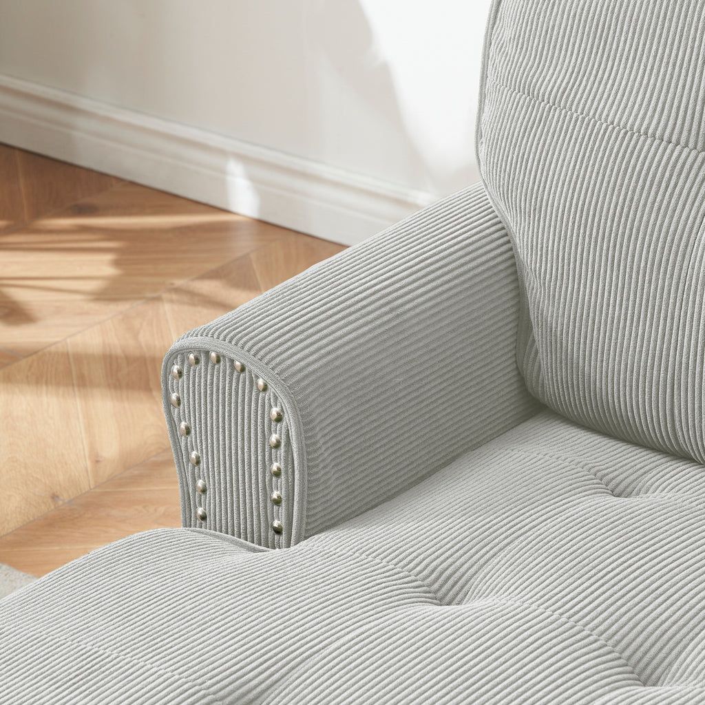 Fauteuil inclinable d'intérieur élégant en velours côtelé, fauteuil de salon rembourré, canapé-lit, banc de rangement avec garniture cloutée