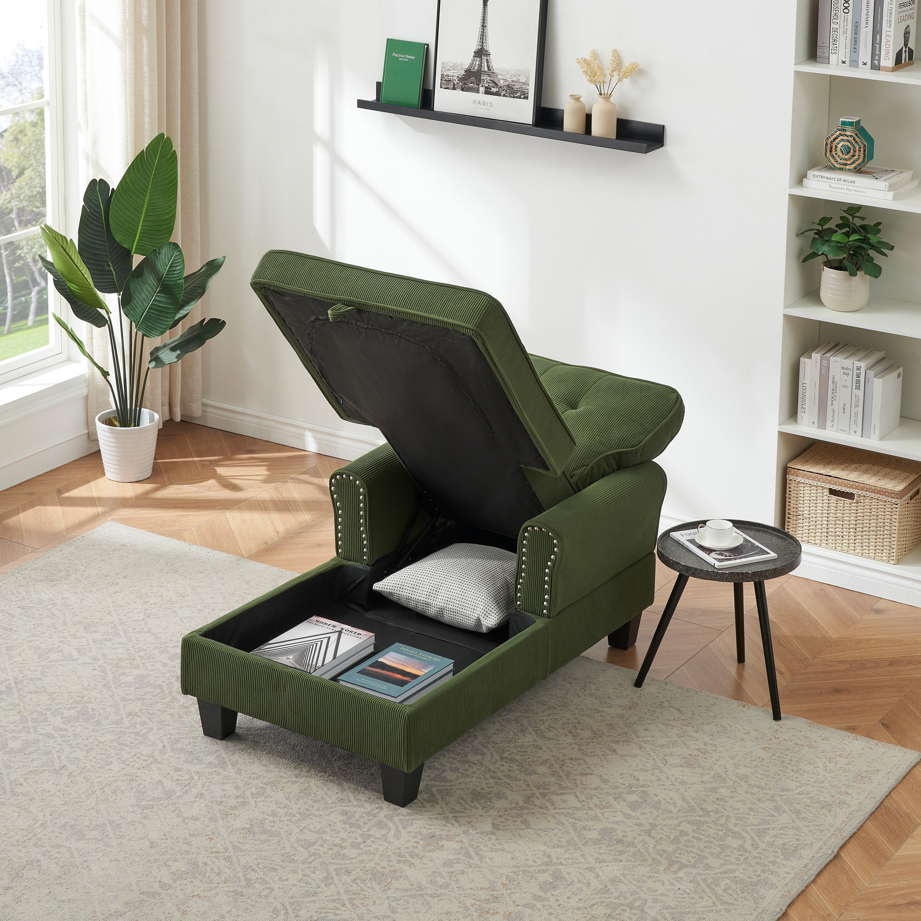 Fauteuil inclinable d'intérieur élégant en velours côtelé, fauteuil de salon rembourré, canapé-lit, banc de rangement avec garniture cloutée