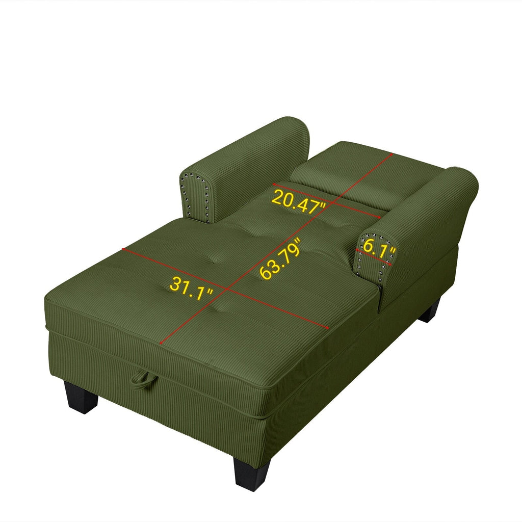 Fauteuil inclinable d'intérieur élégant en velours côtelé, fauteuil de salon rembourré, canapé-lit, banc de rangement avec garniture cloutée