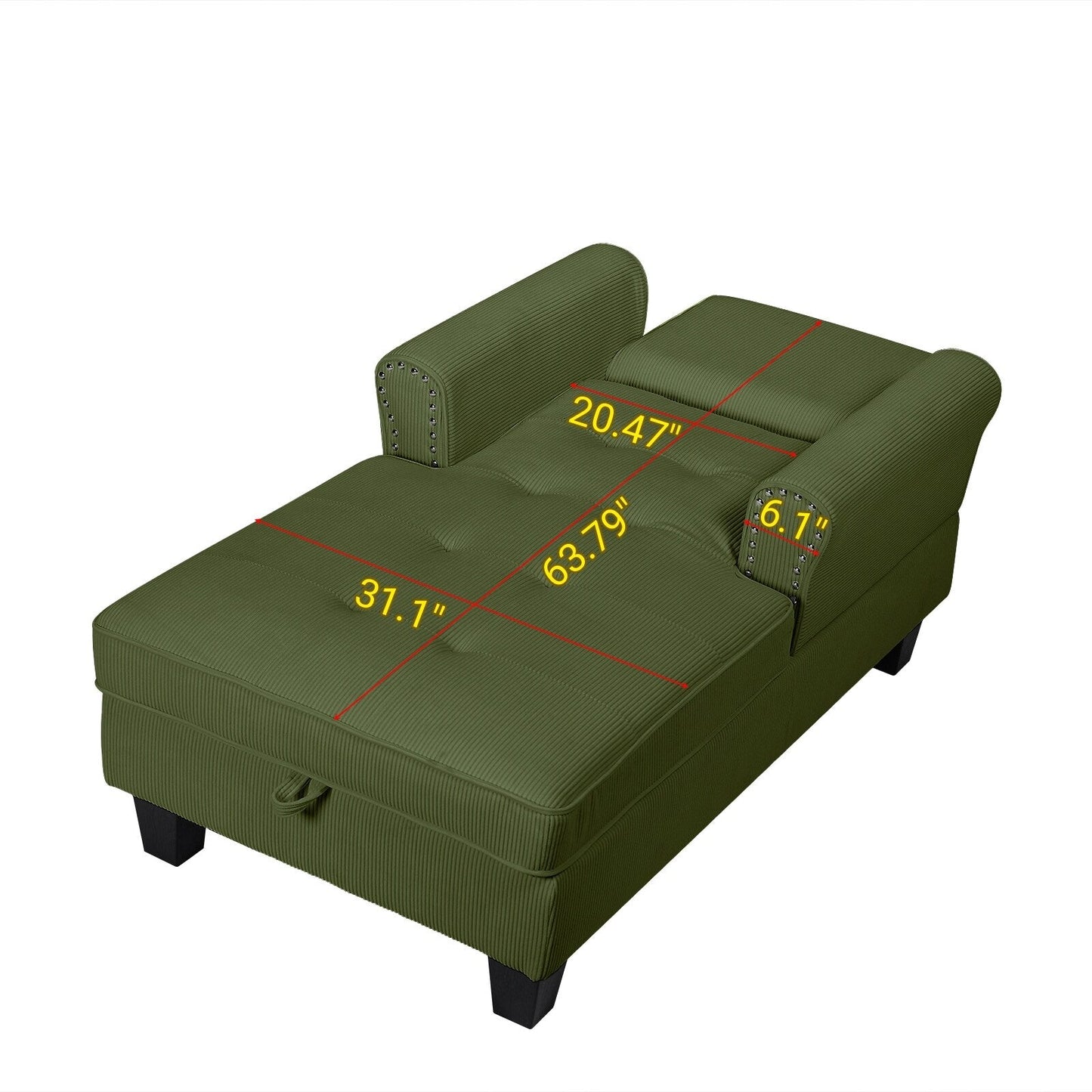 Fauteuil inclinable d'intérieur élégant en velours côtelé, fauteuil de salon rembourré, canapé-lit, banc de rangement avec garniture cloutée