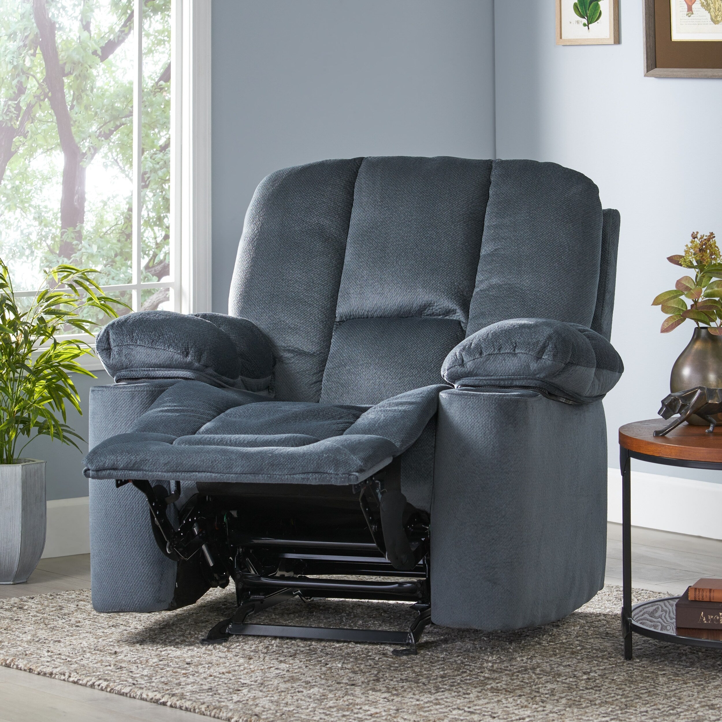 Fauteuil inclinable manuel élégant avec tissu doux pour la peau, confort moelleux et deux porte-gobelets