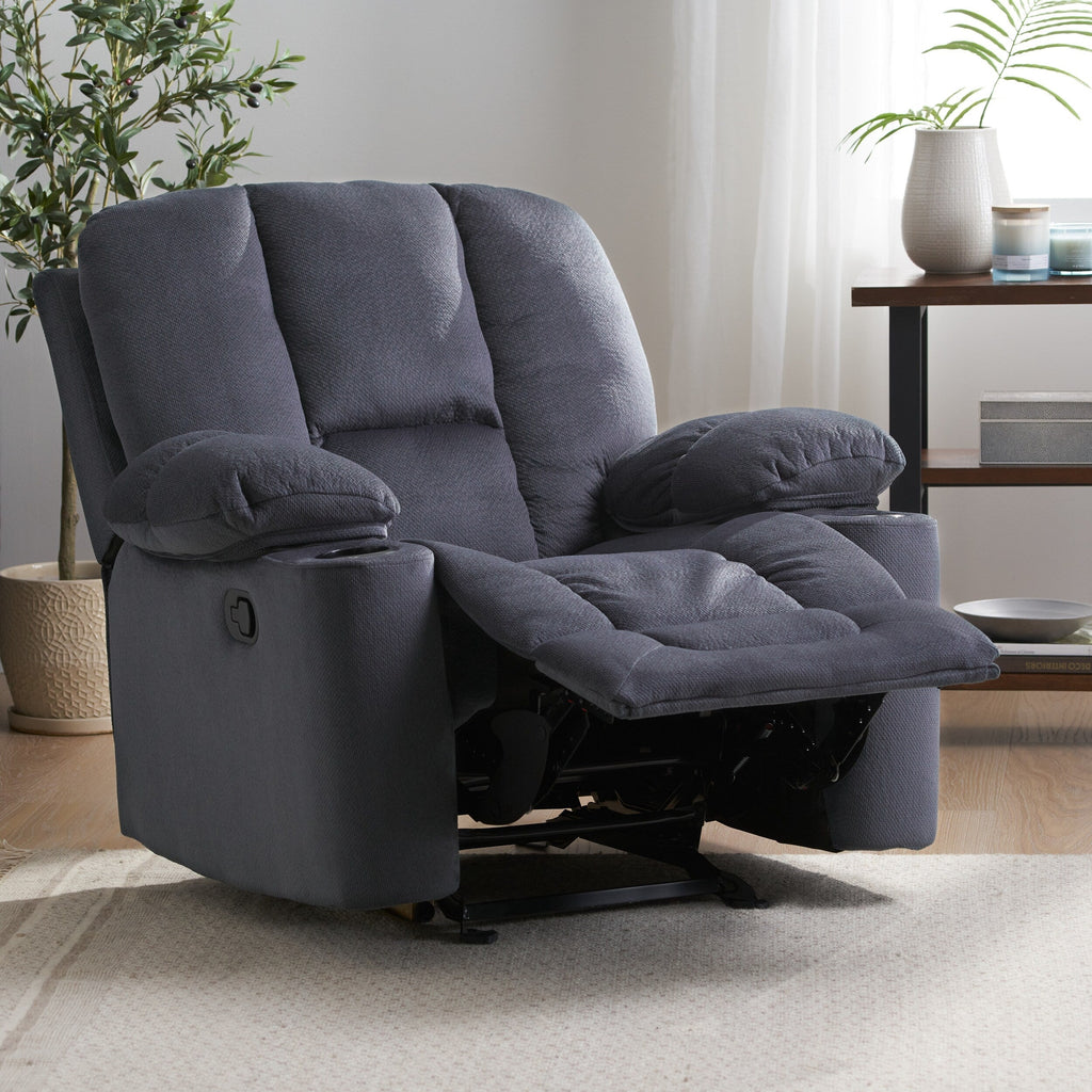 Fauteuil inclinable manuel élégant avec tissu doux pour la peau, confort moelleux et deux porte-gobelets