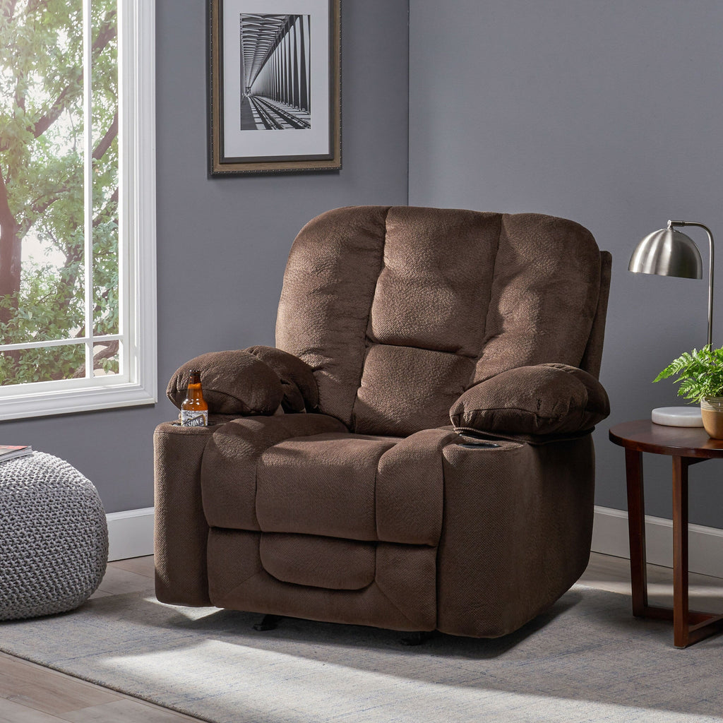 Fauteuil inclinable manuel élégant avec tissu doux pour la peau, confort moelleux et deux porte-gobelets