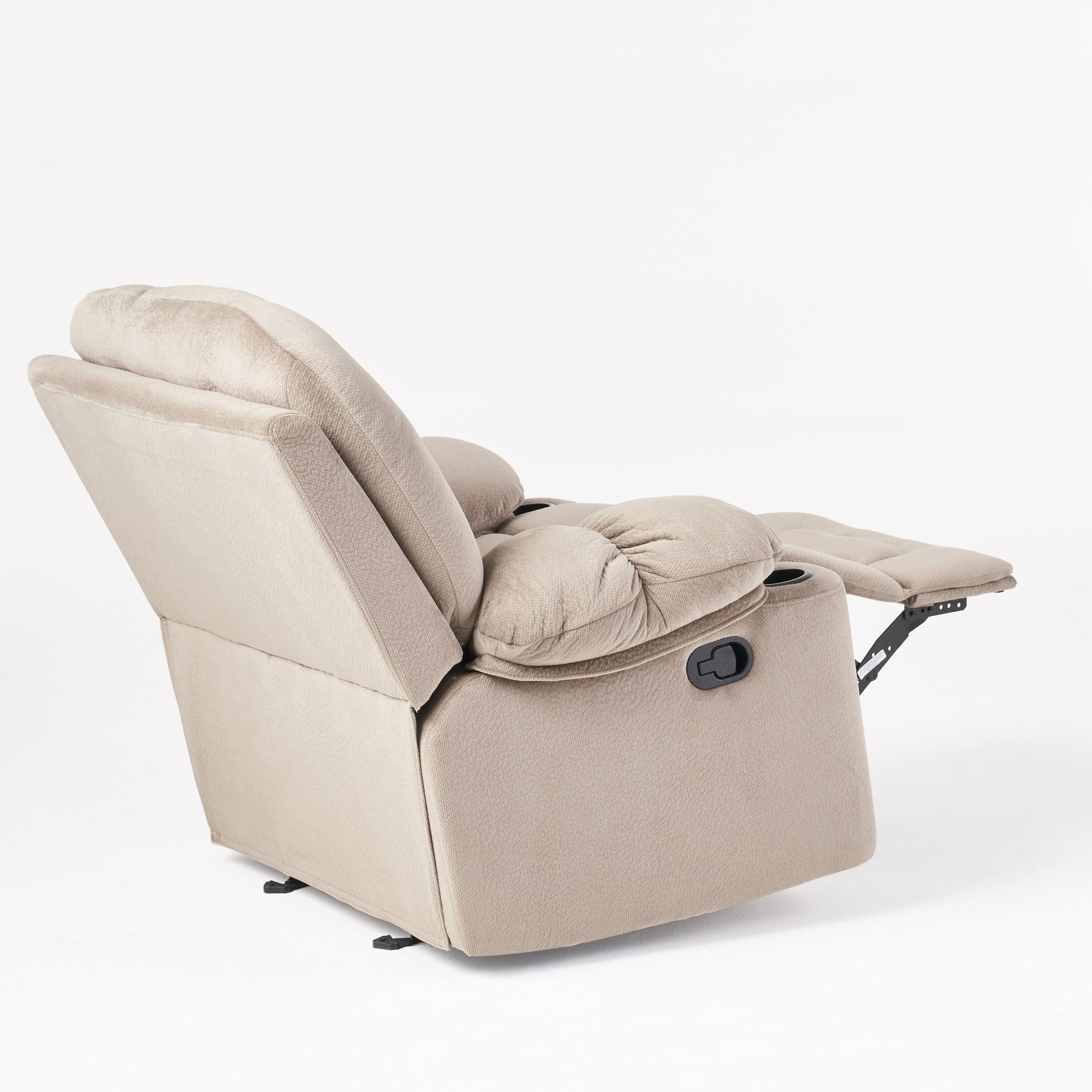 Fauteuil inclinable manuel élégant avec tissu doux pour la peau, confort moelleux et deux porte-gobelets