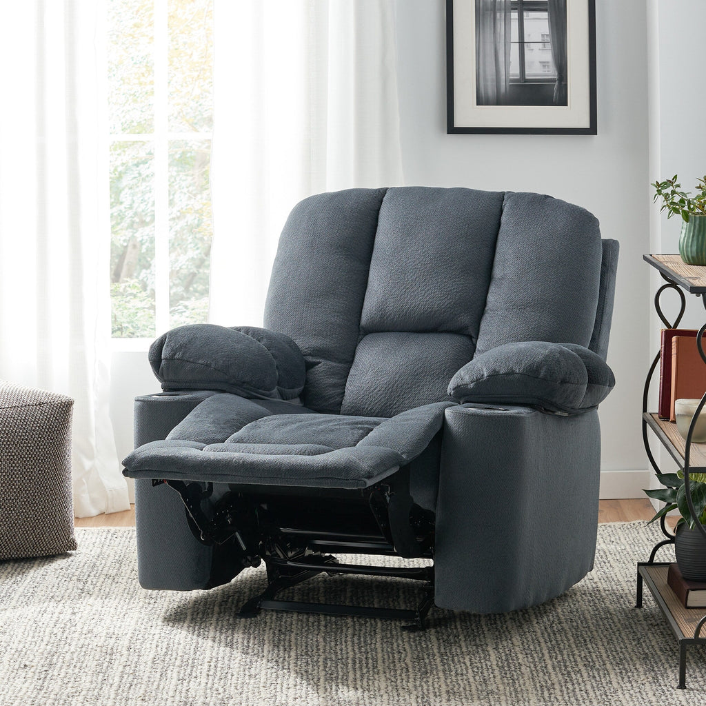 Fauteuil inclinable manuel élégant avec tissu doux pour la peau, confort moelleux et deux porte-gobelets