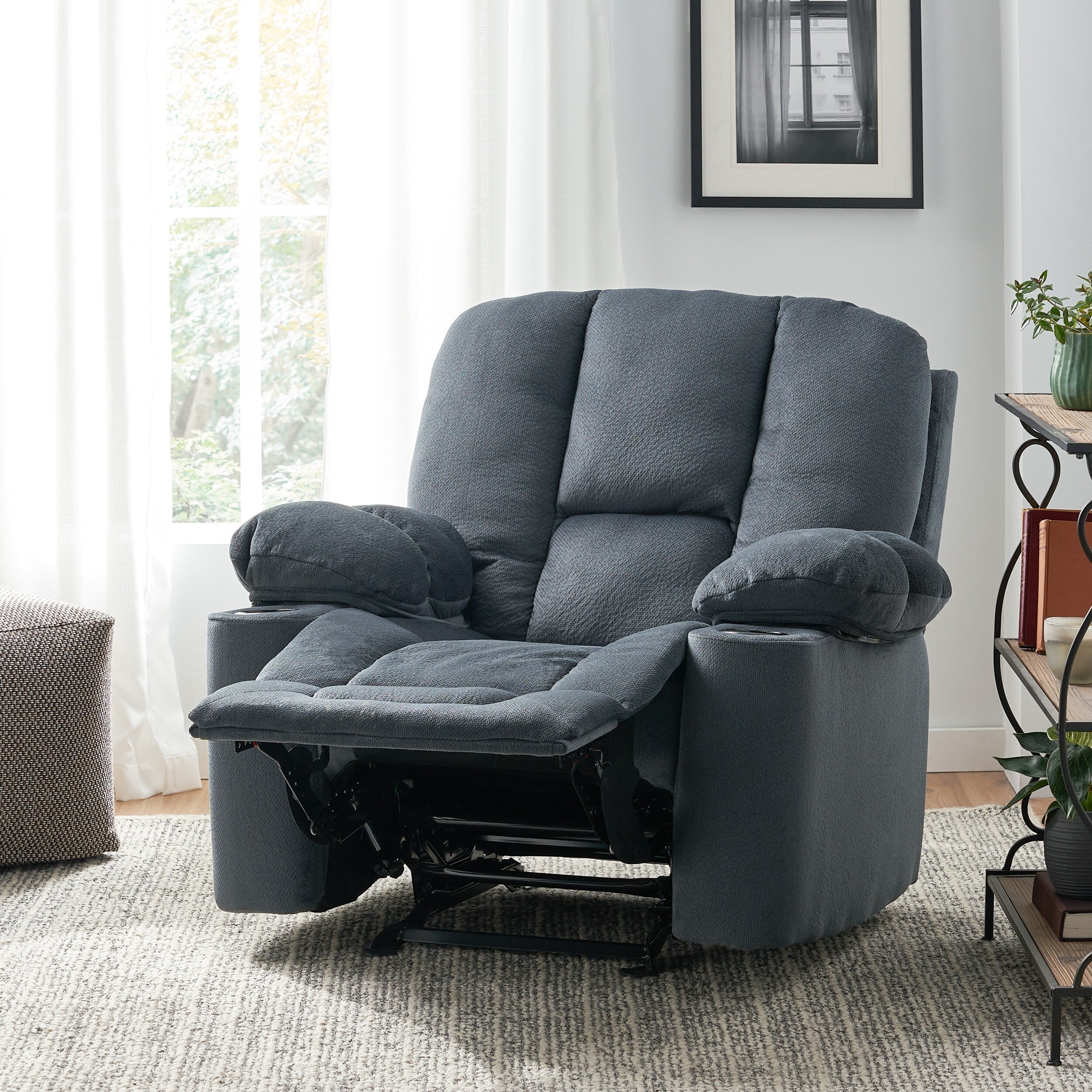 Fauteuil inclinable manuel élégant avec tissu doux pour la peau, confort moelleux et deux porte-gobelets