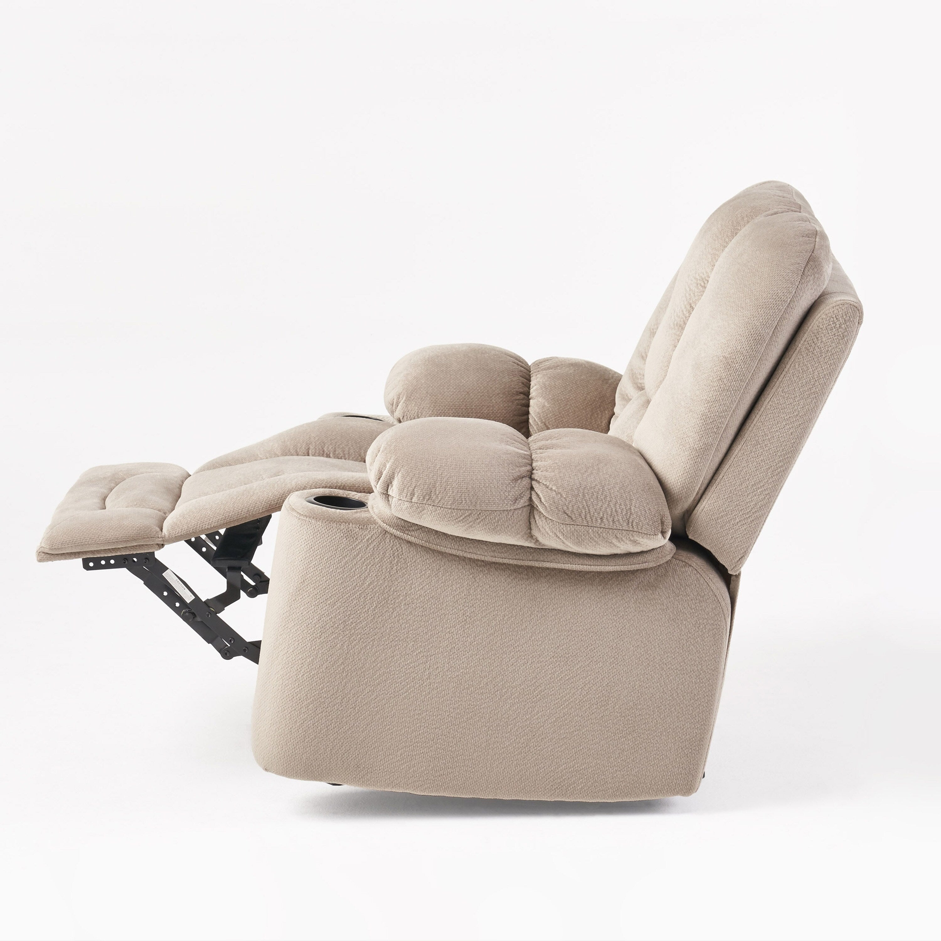 Fauteuil inclinable manuel élégant avec tissu doux pour la peau, confort moelleux et deux porte-gobelets