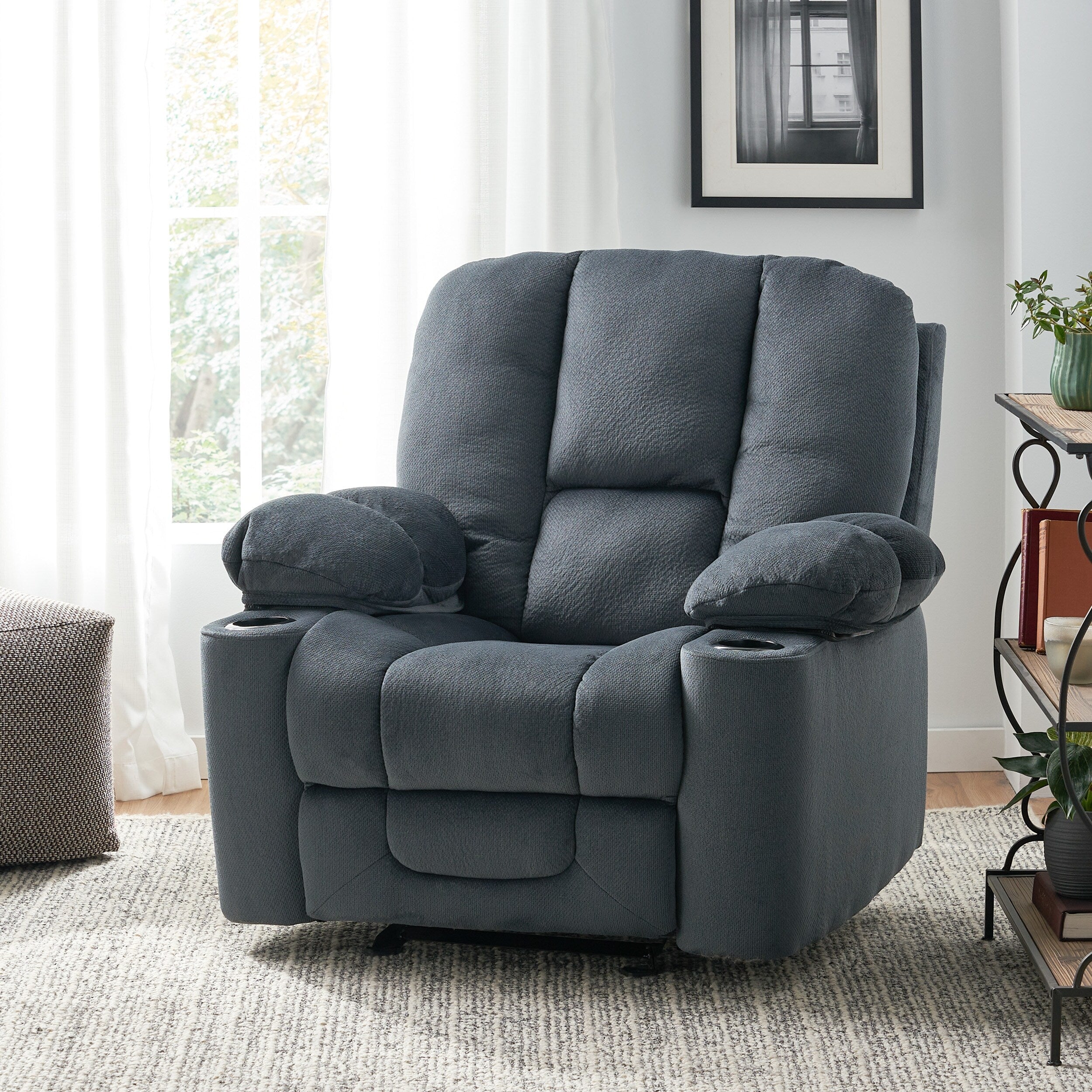 Fauteuil inclinable manuel élégant avec tissu doux pour la peau, confort moelleux et deux porte-gobelets