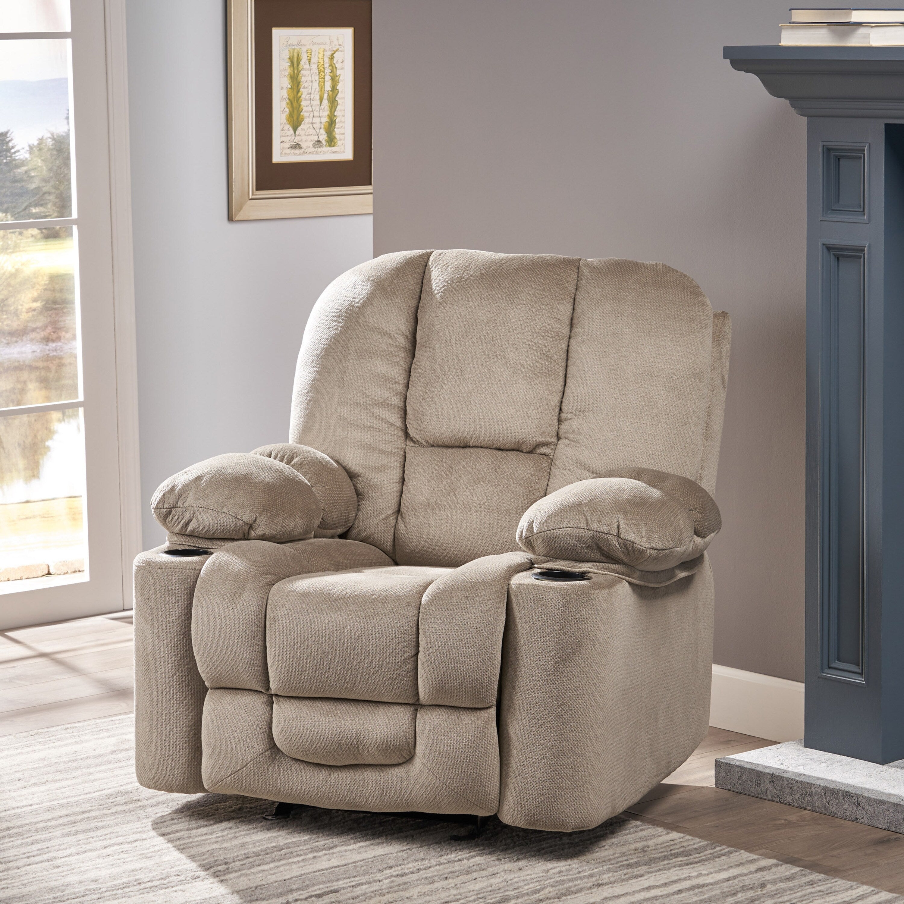 Fauteuil inclinable manuel élégant avec tissu doux pour la peau, confort moelleux et deux porte-gobelets