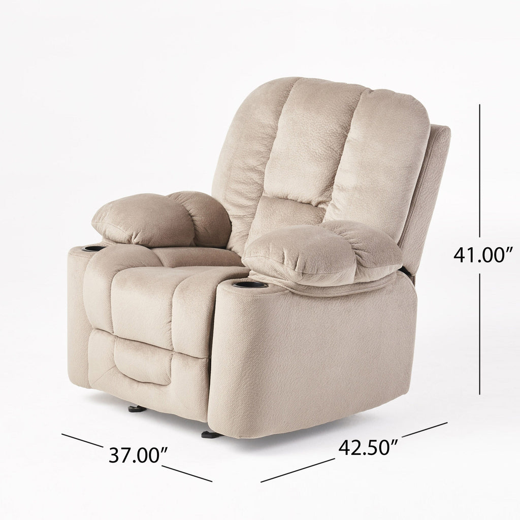 Fauteuil inclinable manuel élégant avec tissu doux pour la peau, confort moelleux et deux porte-gobelets
