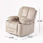 Fauteuil inclinable manuel élégant avec tissu doux pour la peau, confort moelleux et deux porte-gobelets