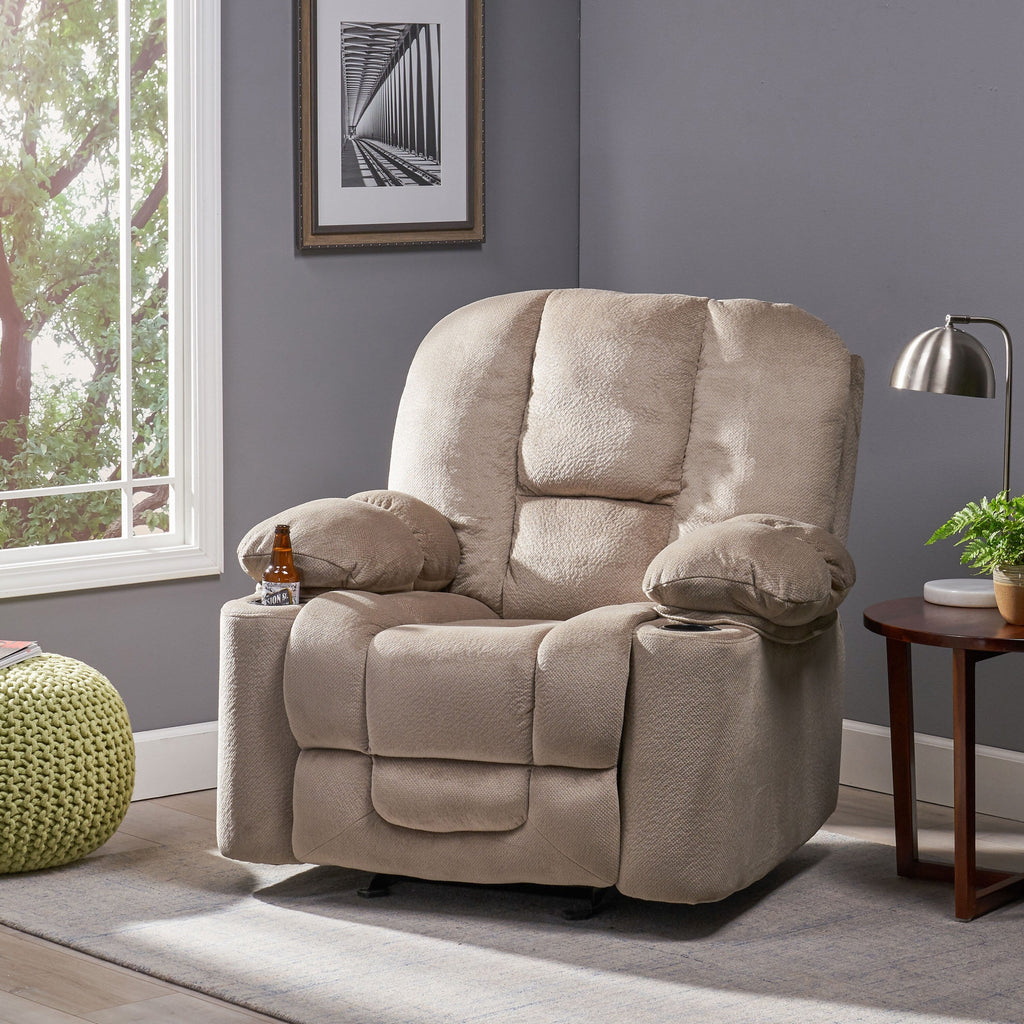 Fauteuil inclinable manuel élégant avec tissu doux pour la peau, confort moelleux et deux porte-gobelets