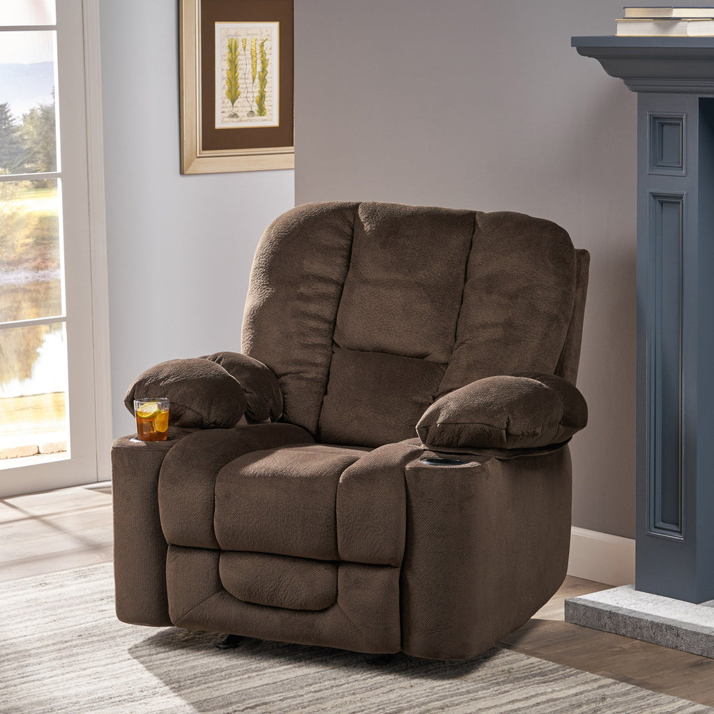 Fauteuil inclinable manuel élégant avec tissu doux pour la peau, confort moelleux et deux porte-gobelets