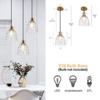 Suspension moderne du milieu du siècle Elisie à 1 lumière en verre martelé avec dôme en cascade pour cuisine, îlot de cuisine, salle à manger