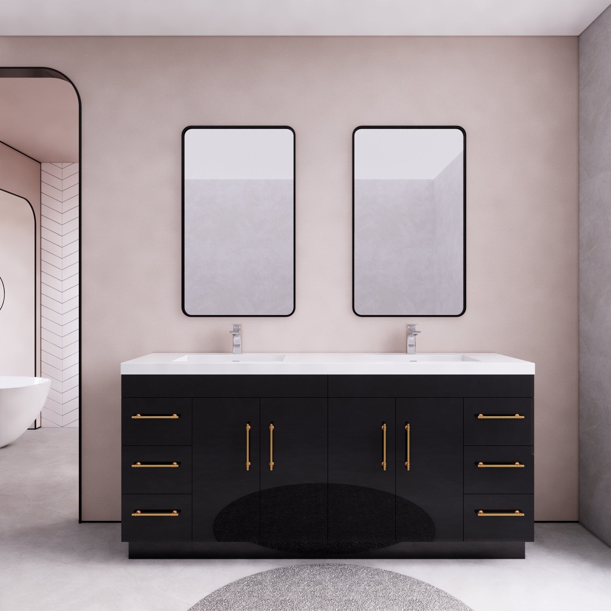Meuble-lavabo autoportant Eliza de 72 po avec double vasque