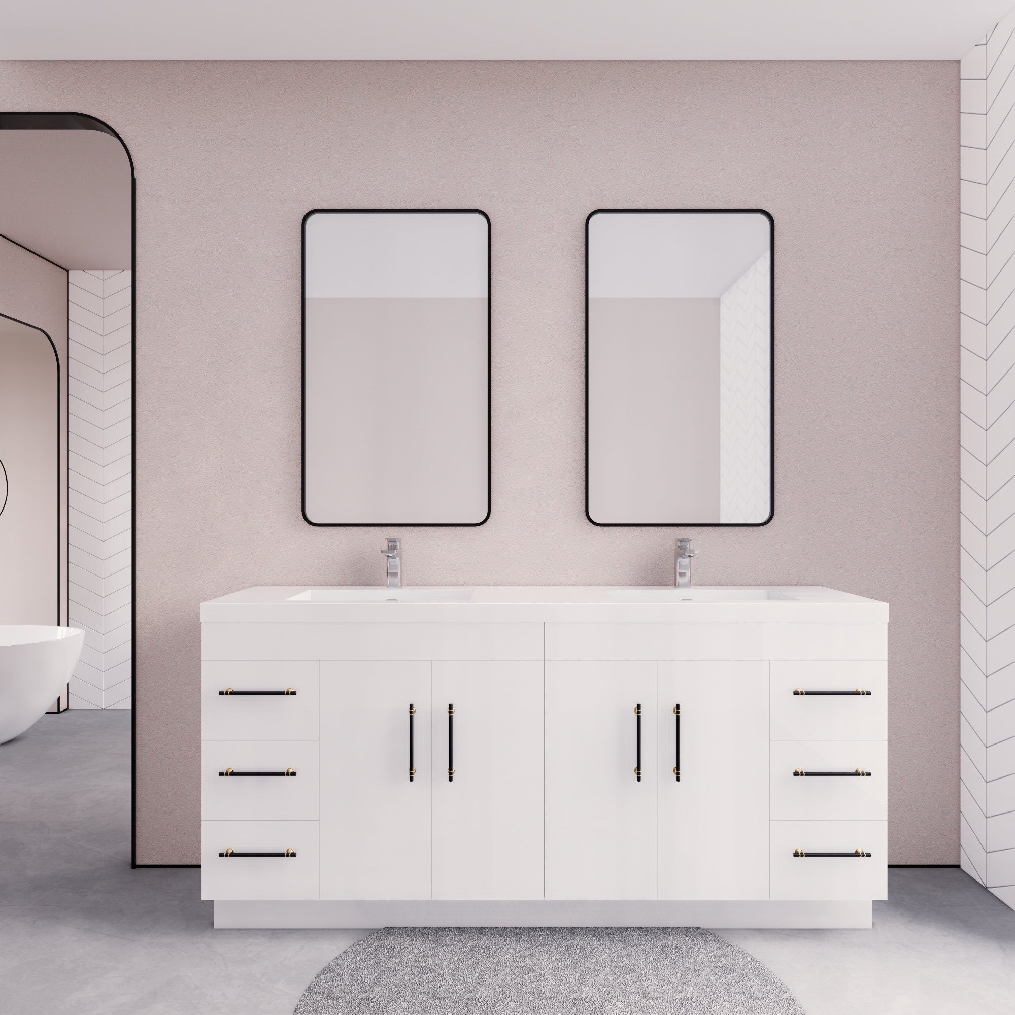 Meuble-lavabo autoportant Eliza de 72 po avec double vasque