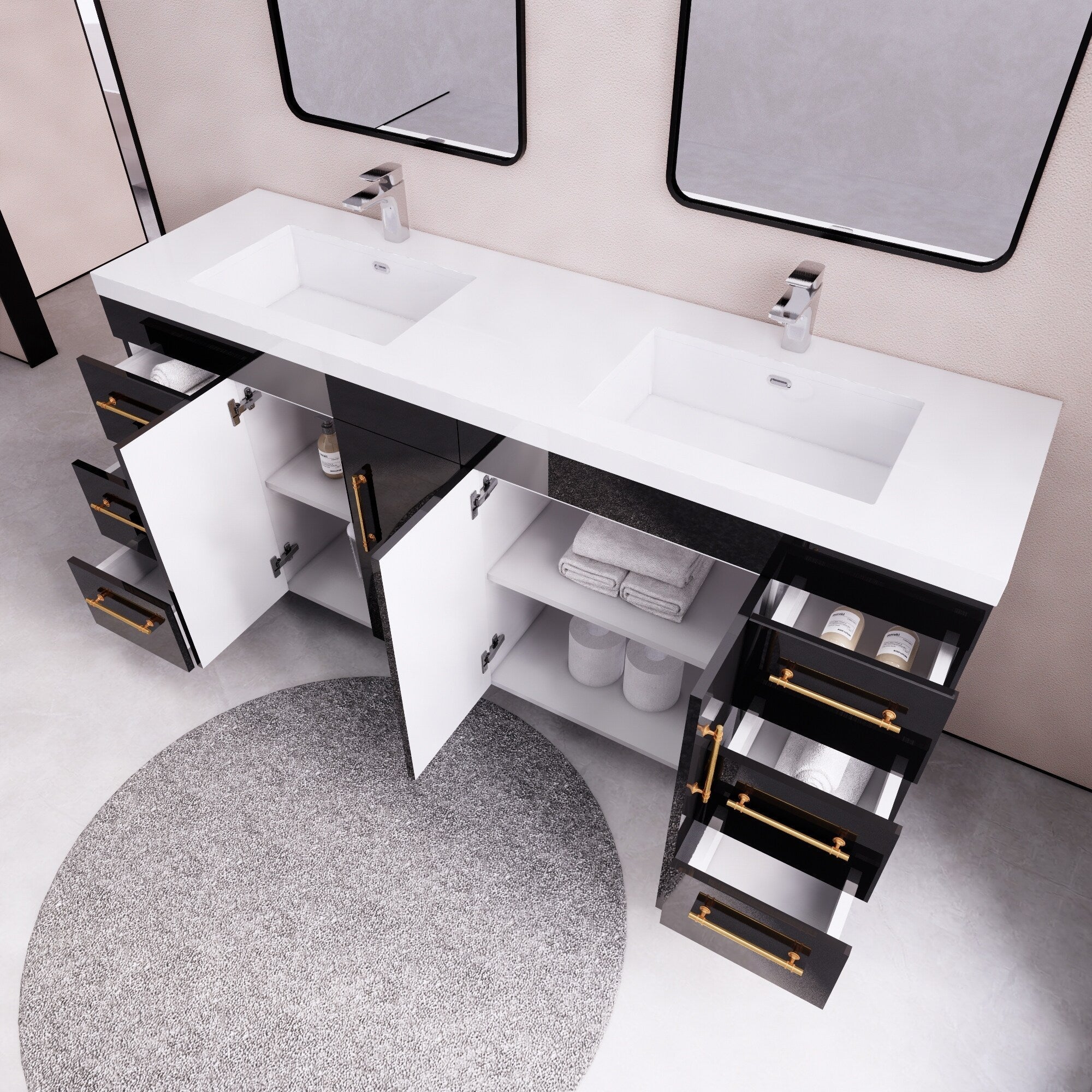 Meuble-lavabo autoportant Eliza de 72 po avec double vasque